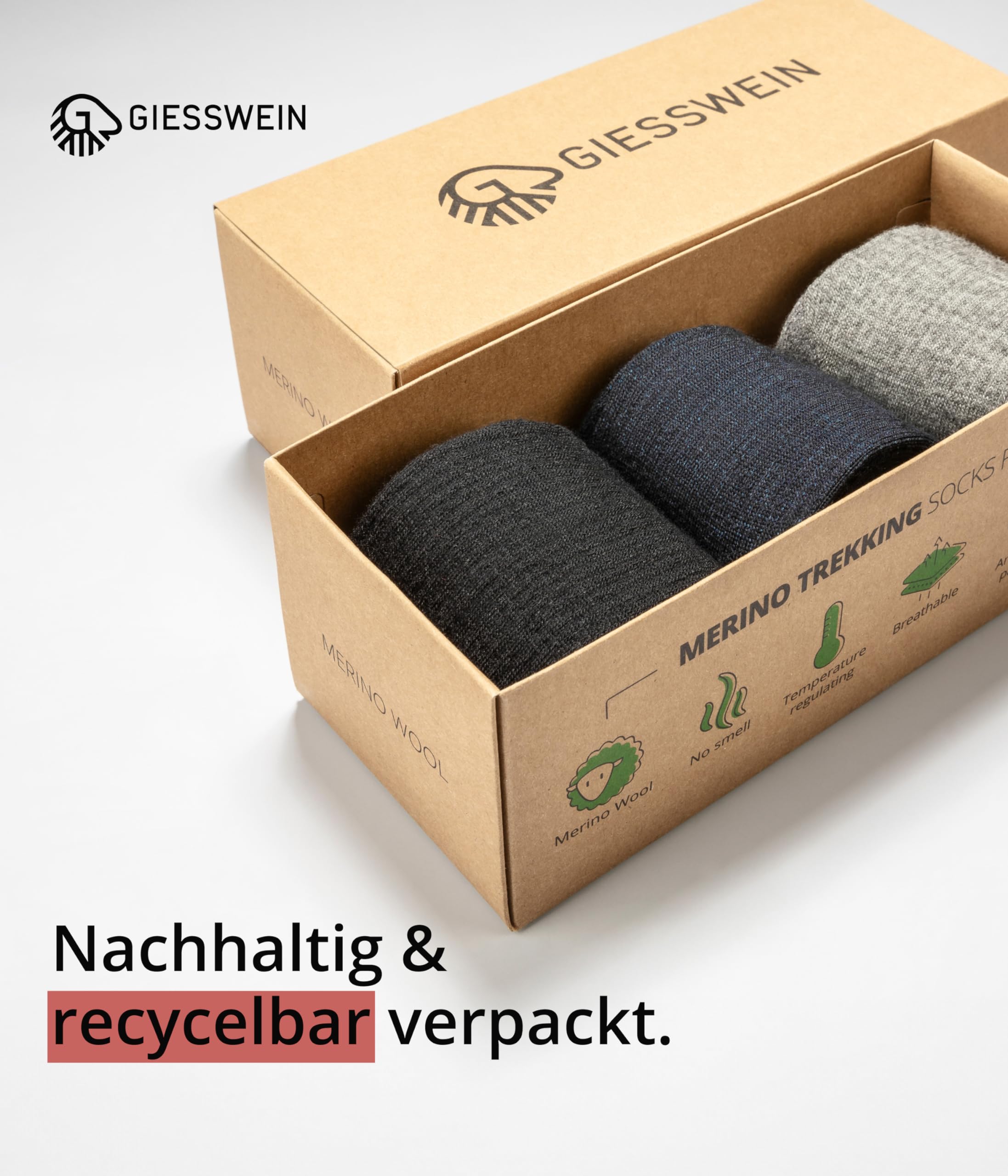 Giesswein Calze da trekking Merino | Calzini termici traspiranti in merino extra caldi, 3 paia di calzini da sci e invernali senza punti