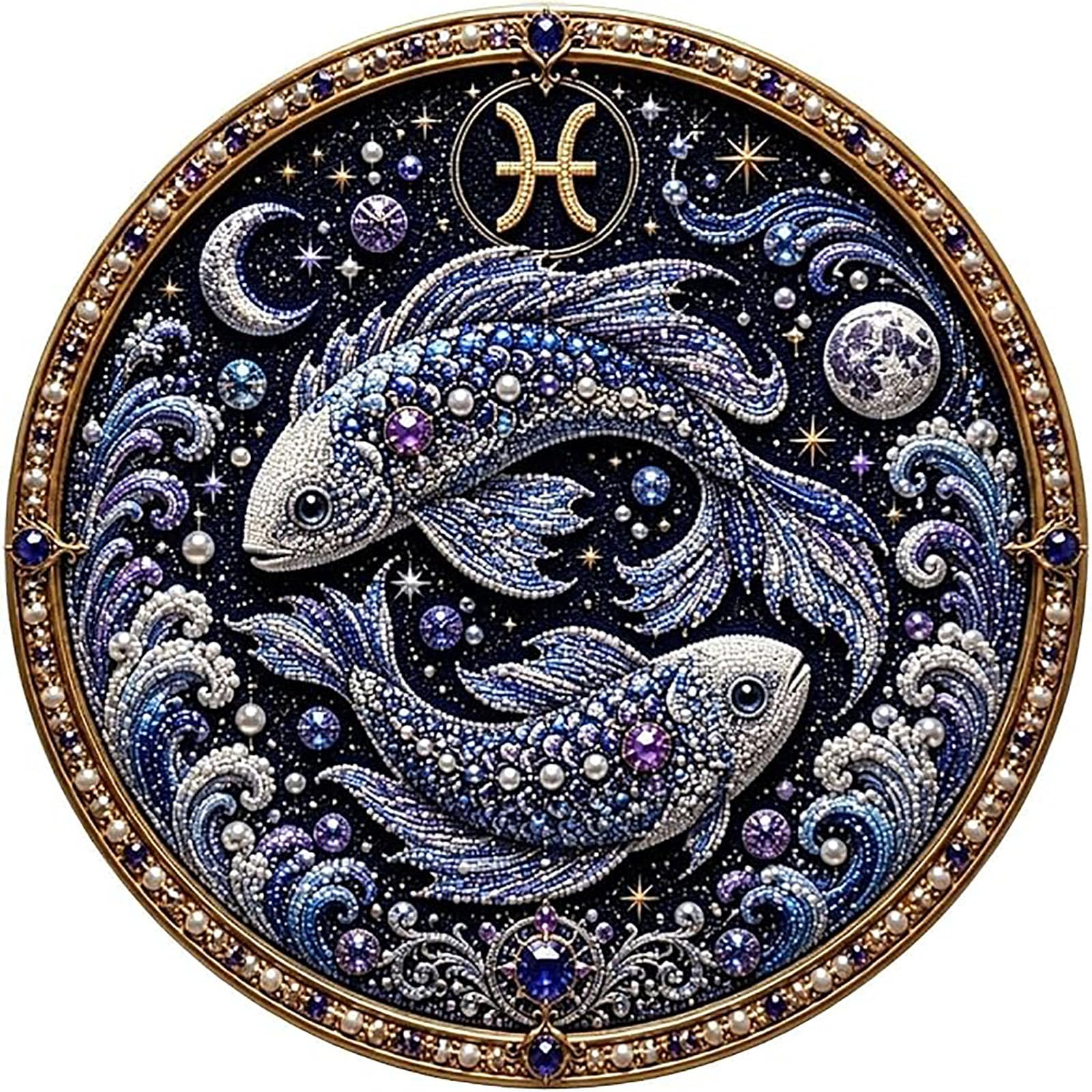 WEIWOGU 12 Zodiac Signs Pearl Art Kit, Astrology Diamond Painting (#K)