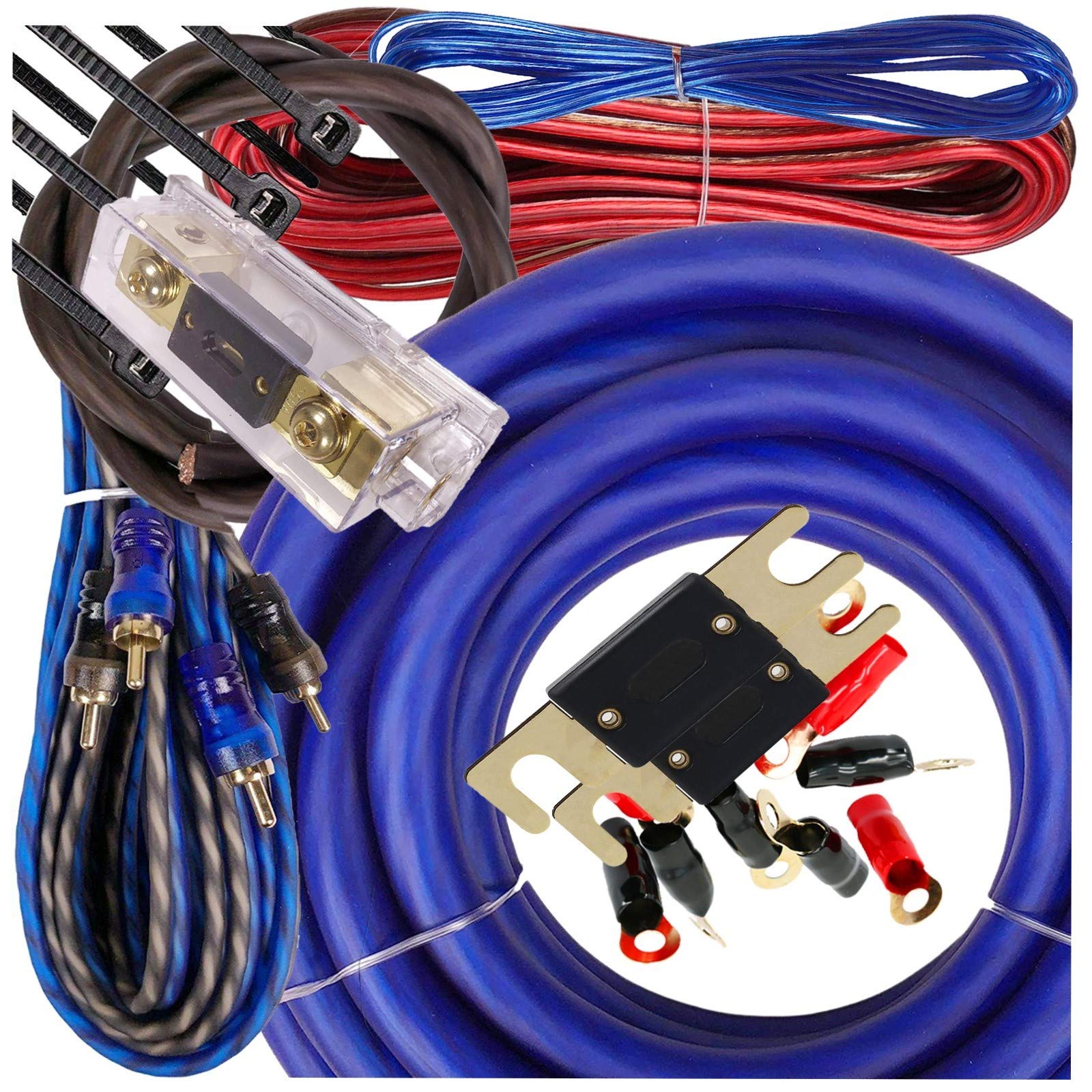 Gravity 1/0 Gauge Power Amp Kit Up to 6500 Watts Premium Elite Pro Flexible RCA Speakers Wires