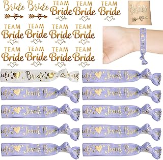 EQLEF 12 pcs Hen Party Wristband, Bride and Team Bride Wristband Bachelorette Party Bracelet and 12 pcs Hen Party Tattoos Bride Tattoo for Wedding (purple)
