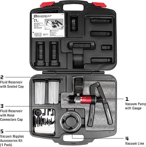 Miniatura 2 de Powerbuilt Juego de Bomba de Vacío con Mangueras, Componentes de Reparación y Sistemas Hidráulicos, Mangueras, Depósito y Adaptadores, Purga de Aire