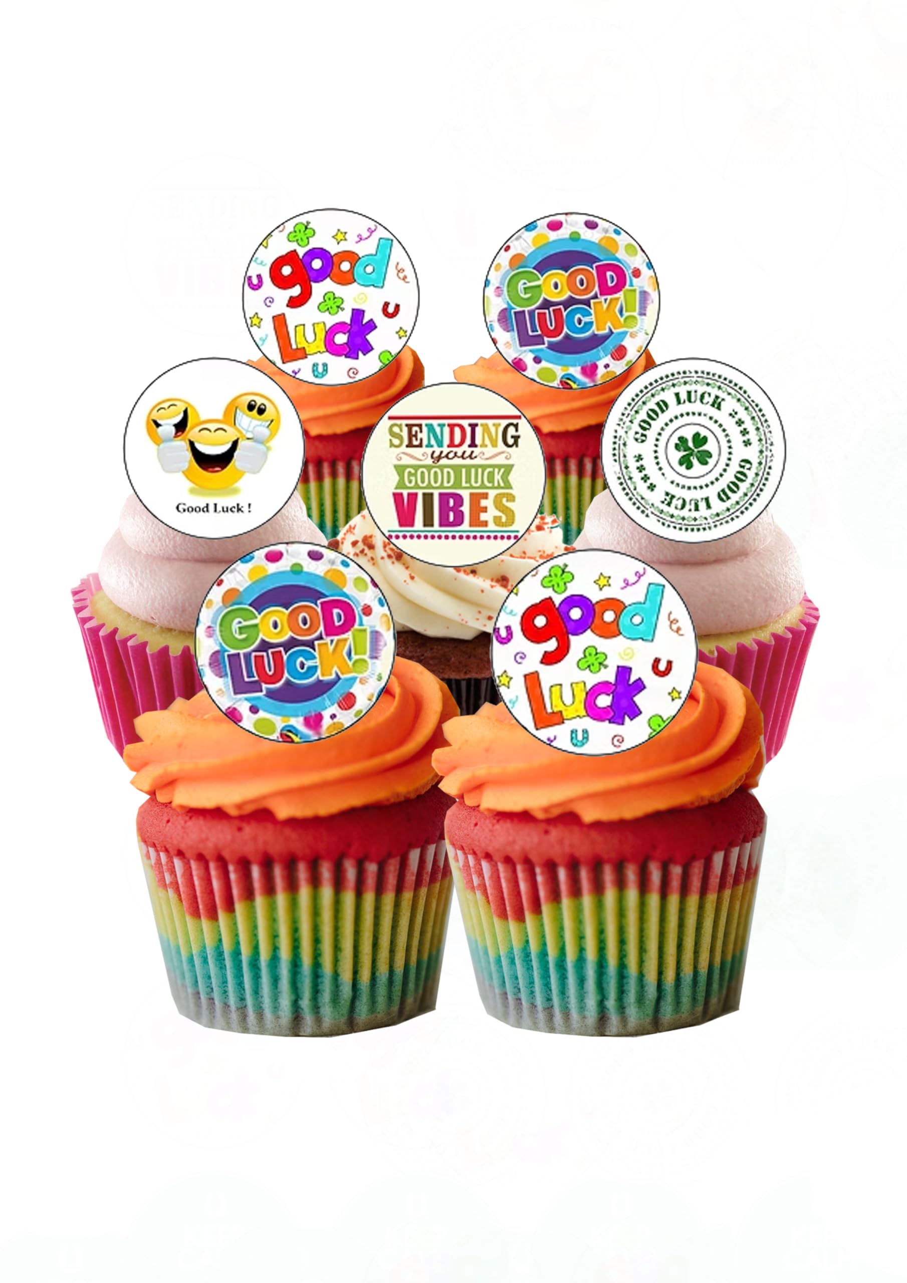 24 Precut Round Edible Wafer Paper Good Luck Cake Toppers Decorations