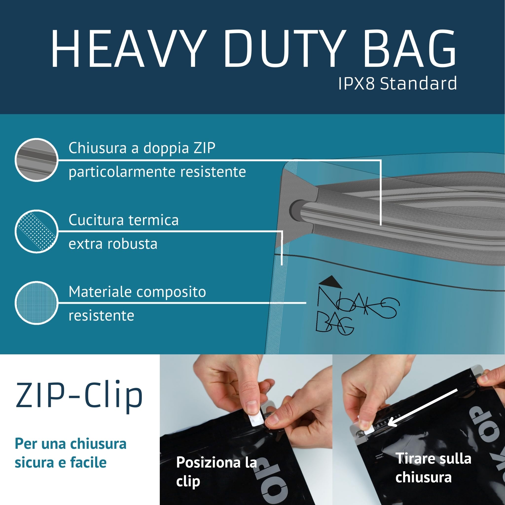 Noaks Bags - Set di buste, 5 pezzi, 1 x S / 2 S / 2 M, con chiusura a zip, 100% impermeabili, anti-odore e sicure