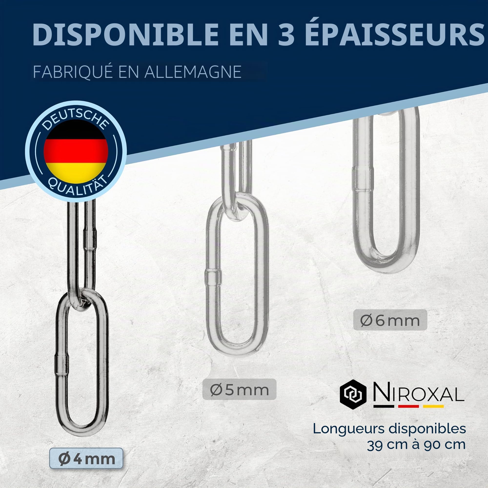 Collier de Dressage Chien Acier Inoxydable – chaîne maillons Longs, 4 mm, 51 cm, léger et Discret, Anti-Traction