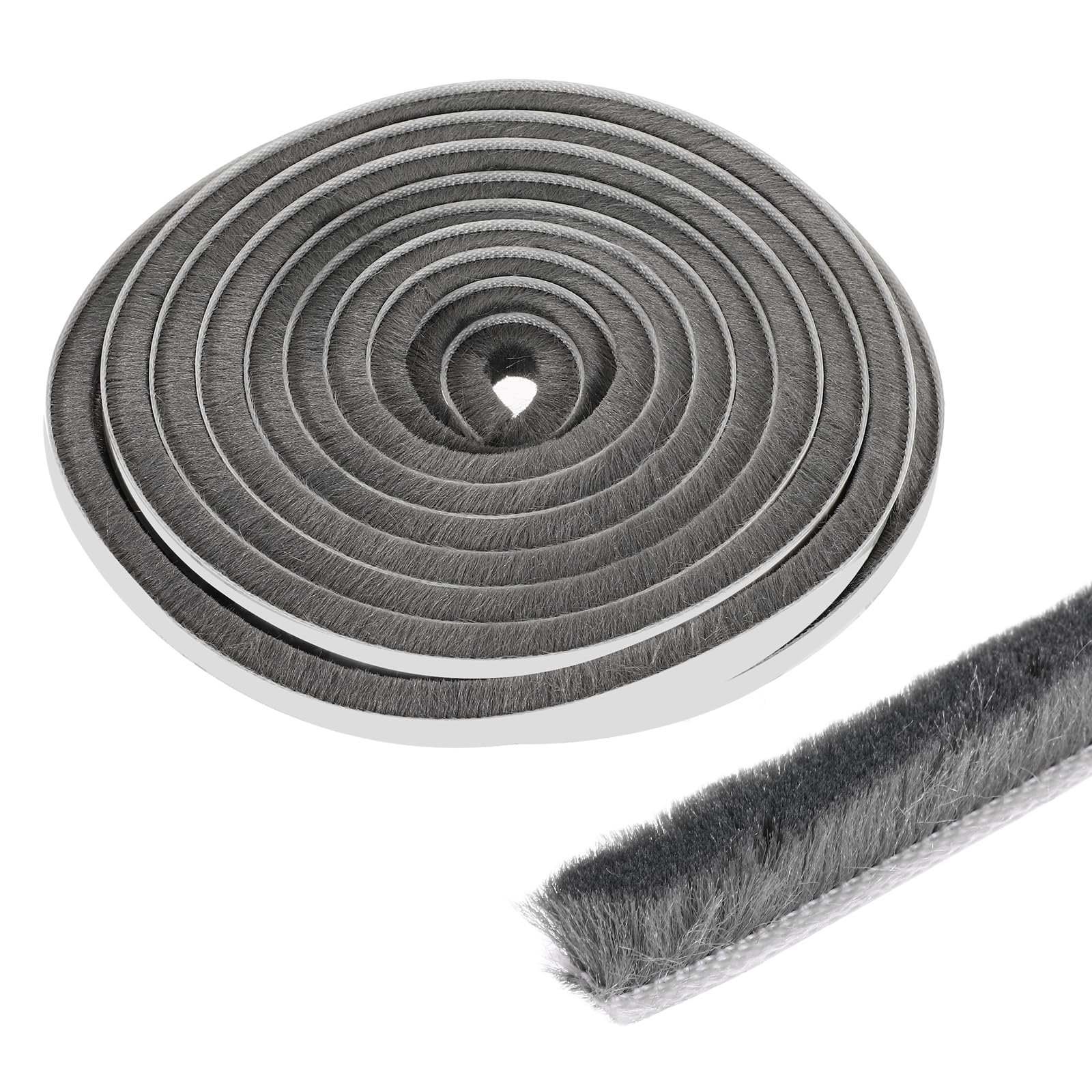 M METERXITY Brush Seal Weather Stripping, 196inch/16.4ft Self Adhesive Seal Strip for Windows Door Windproof/Dustproof/Noise Reduction 0.35x0.35/9x9mm [Grey]