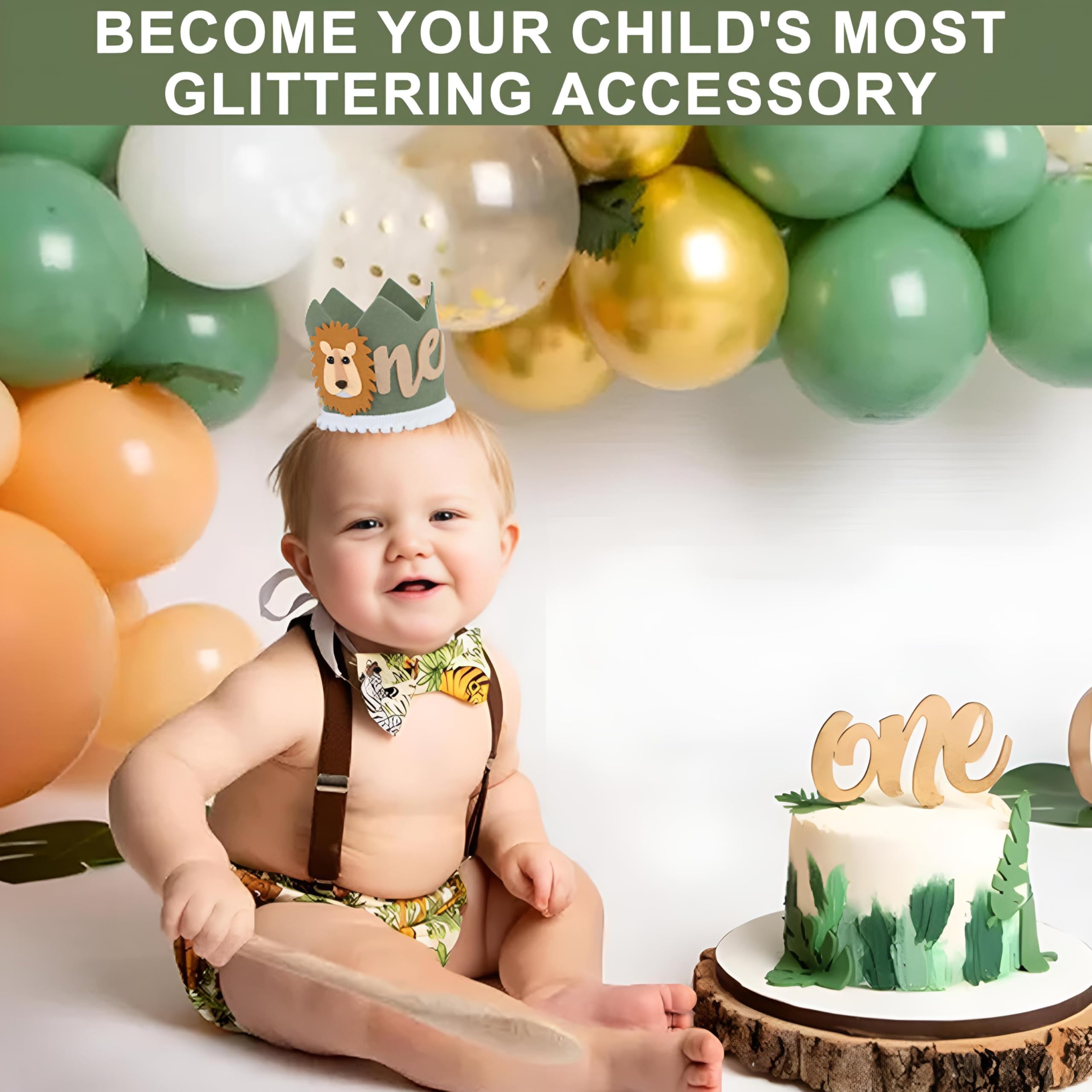 Zbdroxygen Birthday Caps 1st Birthday Hat, Jungle-Themed First Birthday Crown, Grey Green Color, suitable For Role-Playing And Festival Performances 3