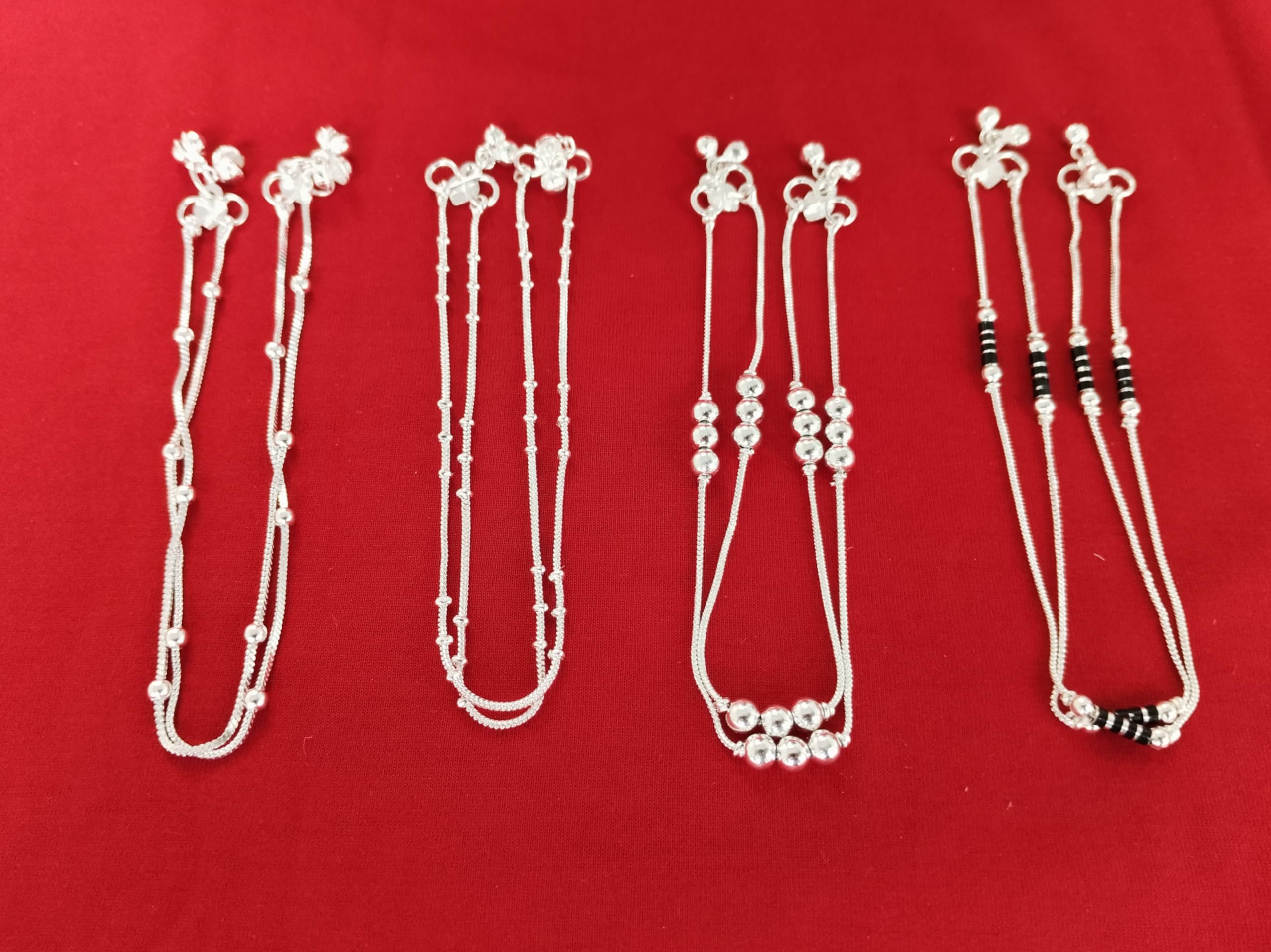 curesta 4-Pair Anklet Combo for Women – Trendy Silver & Black Payal Set | Stylish Dailywear & Ethnic Anklets | Traditional Foot Jewelry for Girls & Ladies 4