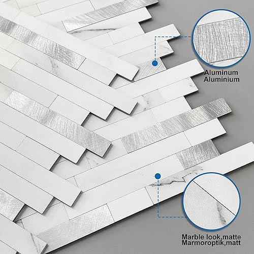 Miniatura 8 de MOFIT 3D Stone Brick Backsplash Tile for Kitchen Peel and Stick Self-Adhesive Wall Tile,Marble Linear Mosaic Tiles Stickers Bathroom Wall Panels