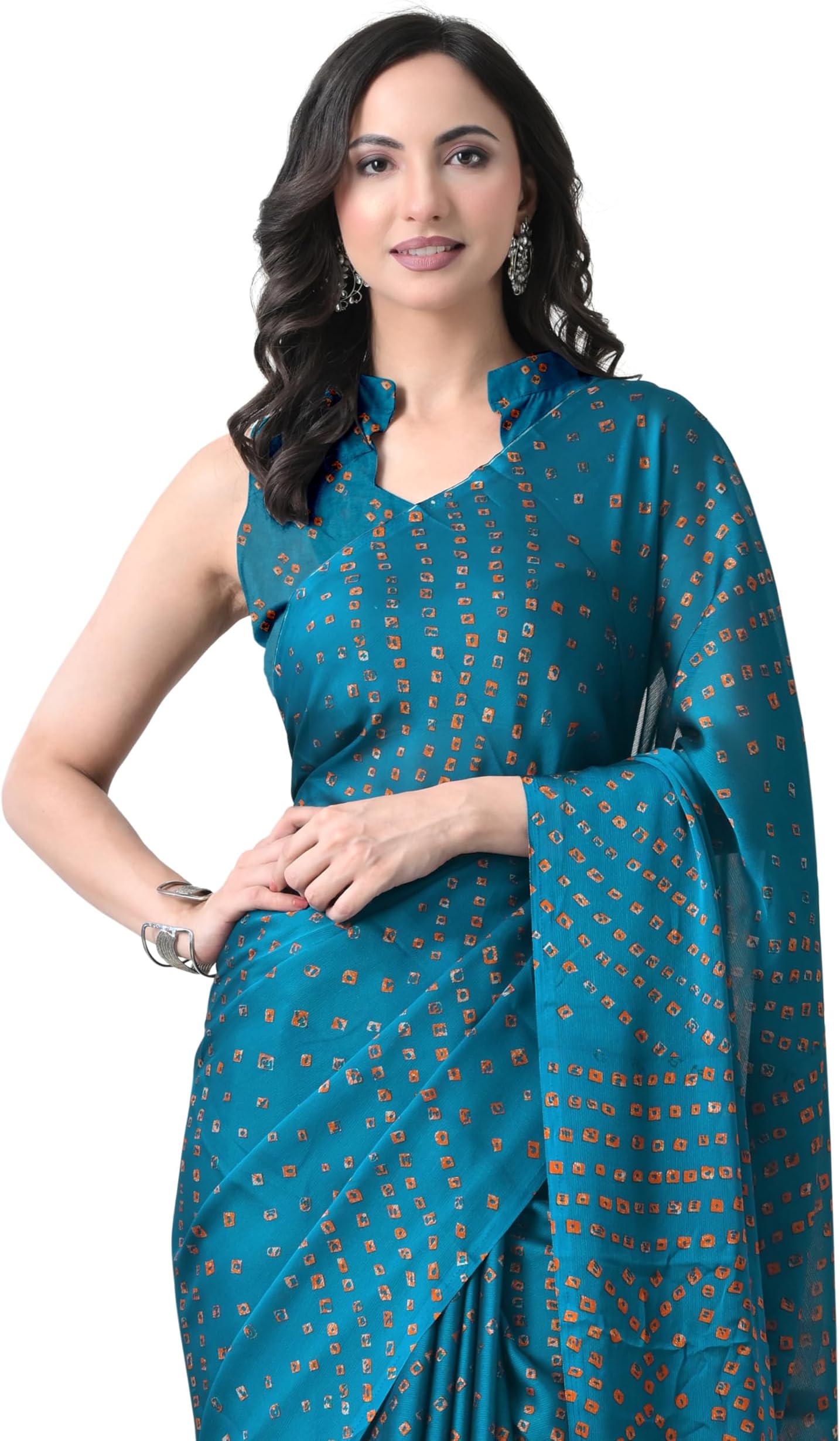 MIRCHI FASHION Saree for Woman Chiffon Georgette Solid with Contrast Border | Lightweight Daily Wear Women's Sari and Printed Blouse Piece