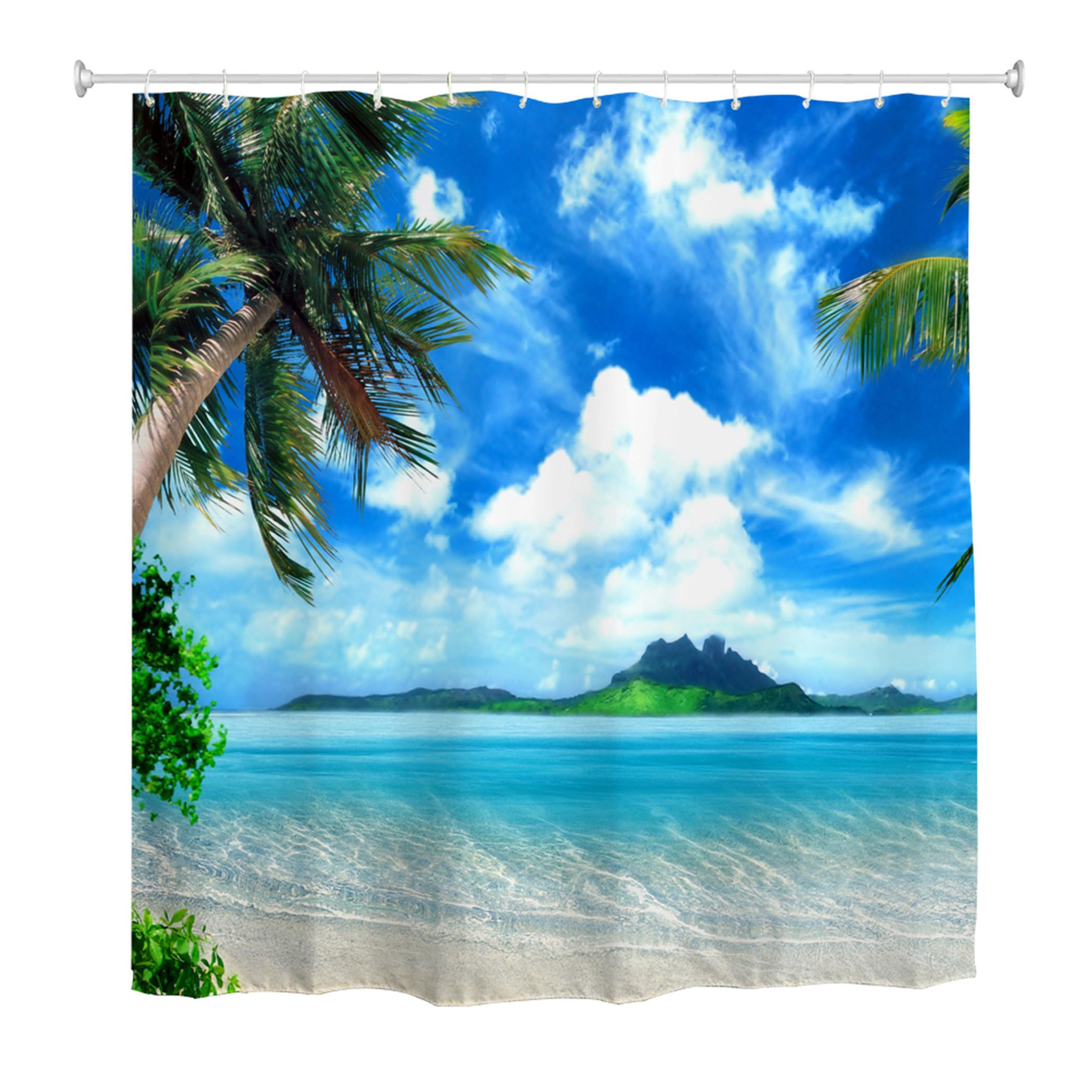 goodbath Beach Shower Curtain, Palm Trees Coast Theme Waterproof Fabric Bath Curtains for Bathroom, 72 x 72 inches,Green Blue