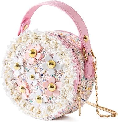 Jastore Little Kids Girls Toddler Crossbody Purse with Flowers Mini Cute Princess Handbags Shoulder Chain Bag