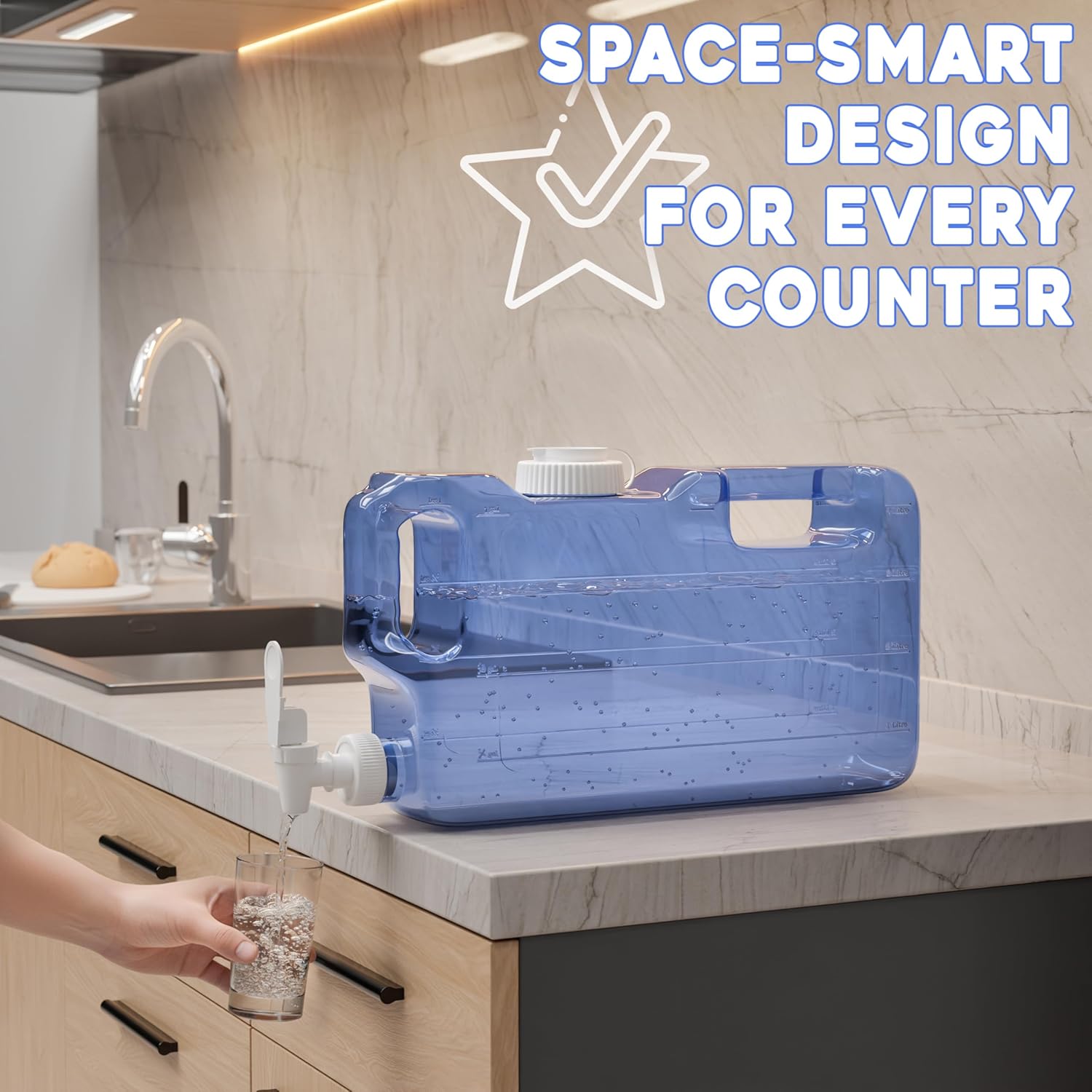 Refrigerator Water Dispenser 1.1 Gallon Bottle with 2 Spigots - BPA Free Plastic Slim Water Jug with Spout Leak Proof | Refillable Fridge Water Container, Convenient Handles - Image 7