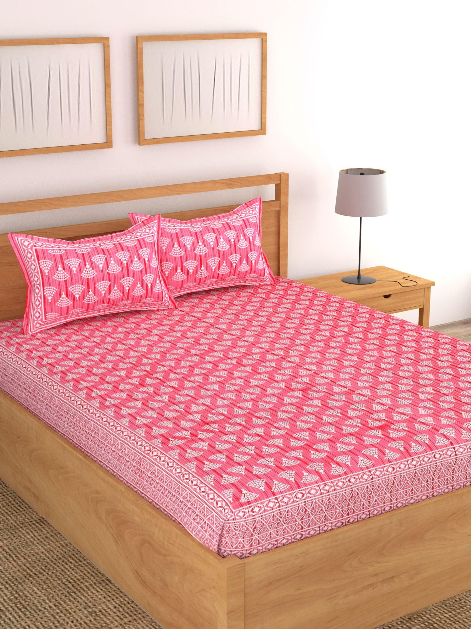 Lali Prints Geometric Block Print King Size Double Bed Jaipur Bedsheet with 2 Pillow Coves (Zip) 100% Cotton - Pink (B0CS6SZRSB) Amazon Price History, Amazon Price Tracker