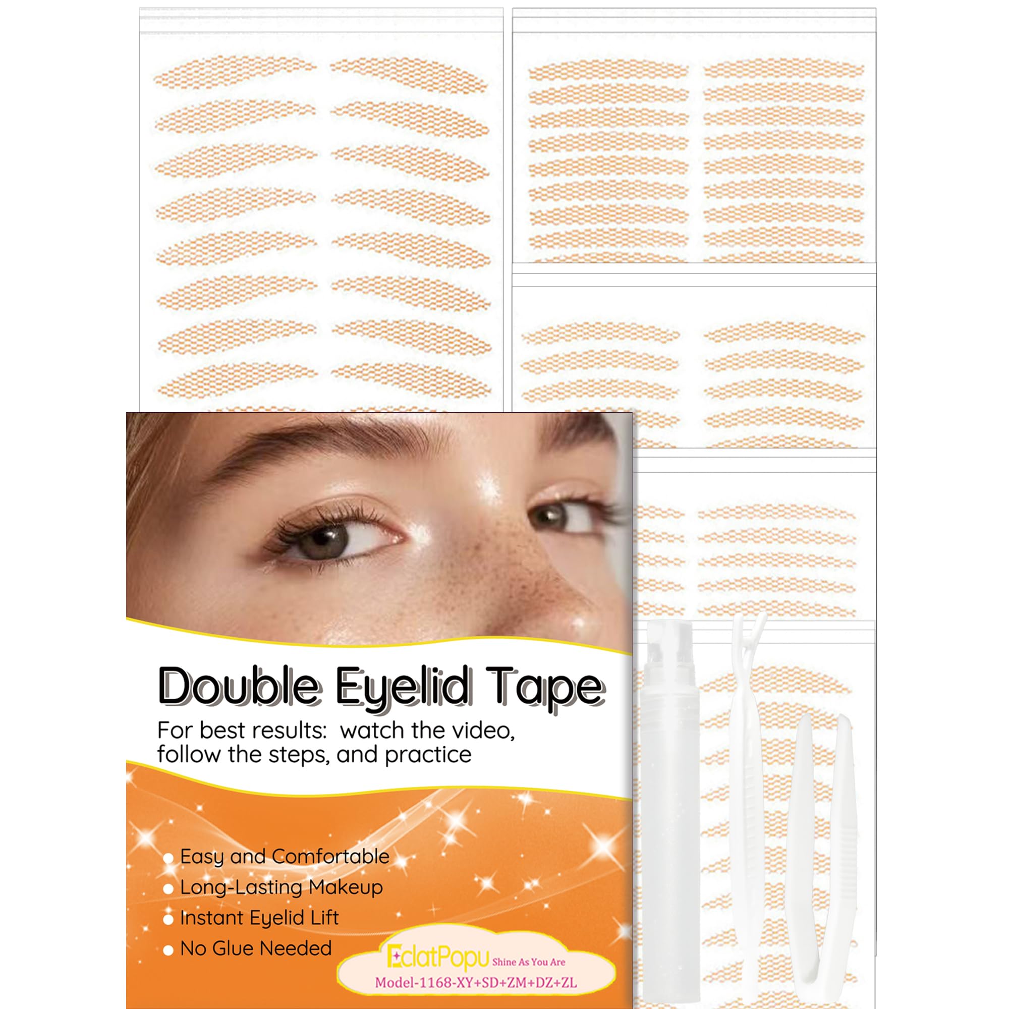 EclatPopu Invisible Double Eyelid Tape - 1168 Pcs Eye Lid Strips Lifter for Hooded Eyes - XY+SD+ZM+DZ+ZL