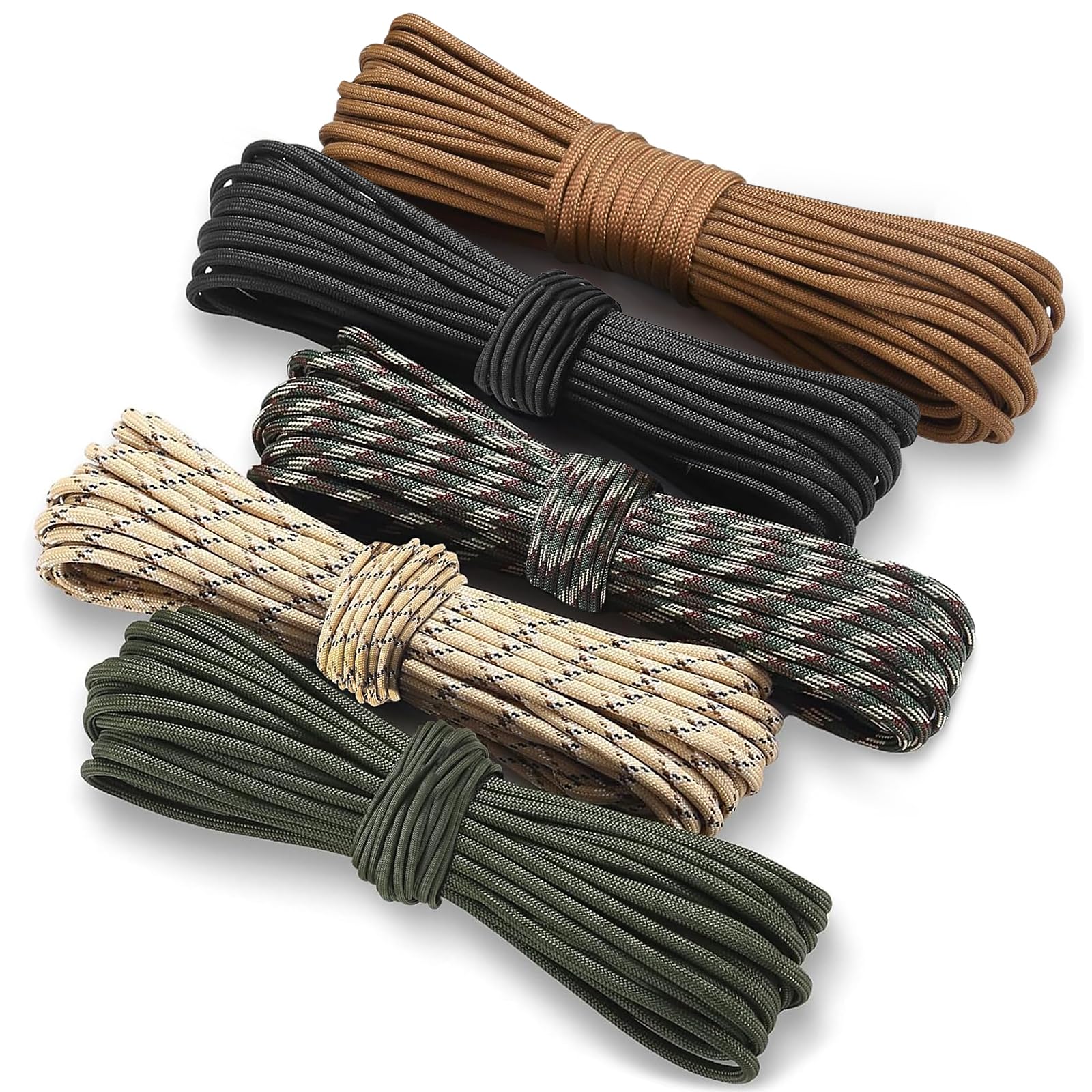 HOVIBU 50m Paracord 4mm, 5 Stück Paracord Schnüre Seil 7 Kern-Strängen, 100% Nylon Cord Hält bis zu 250kg, für Camping, Survival, Outdoor, Hundeleine, Halsband Armband