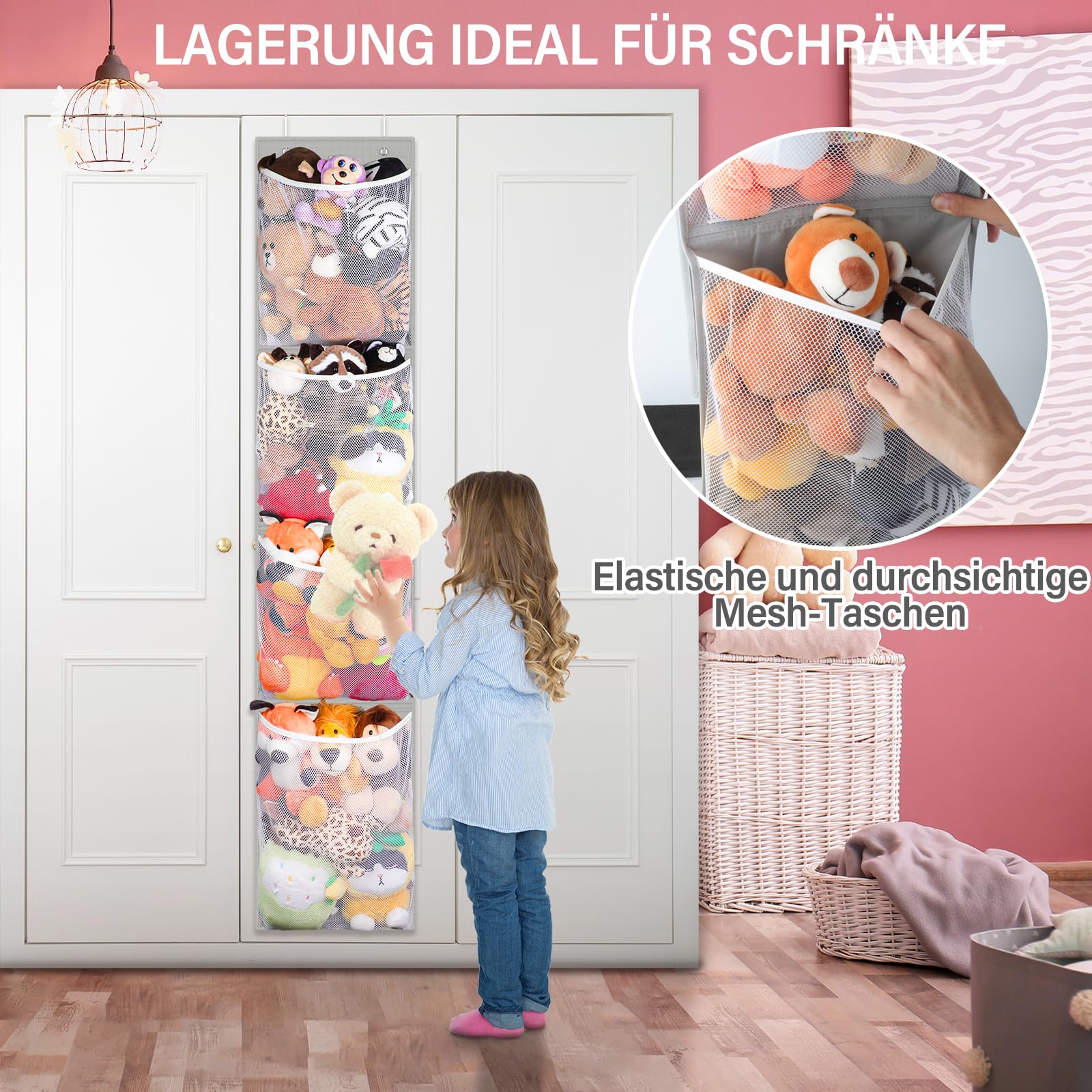 Hangende organizer voor pluche dieren of hangmat om boven de deur op te hangen, speelgoedorganizer, hangende opslag voor kinderkamer en slaapkamer