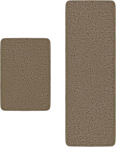 Miniatura 162 de Yeaban Alfombras de baño gris oscuro – Gruesas alfombras de baño de chenilla | Alfombras de baño absorbentes y lavables antideslizantes, alfombras