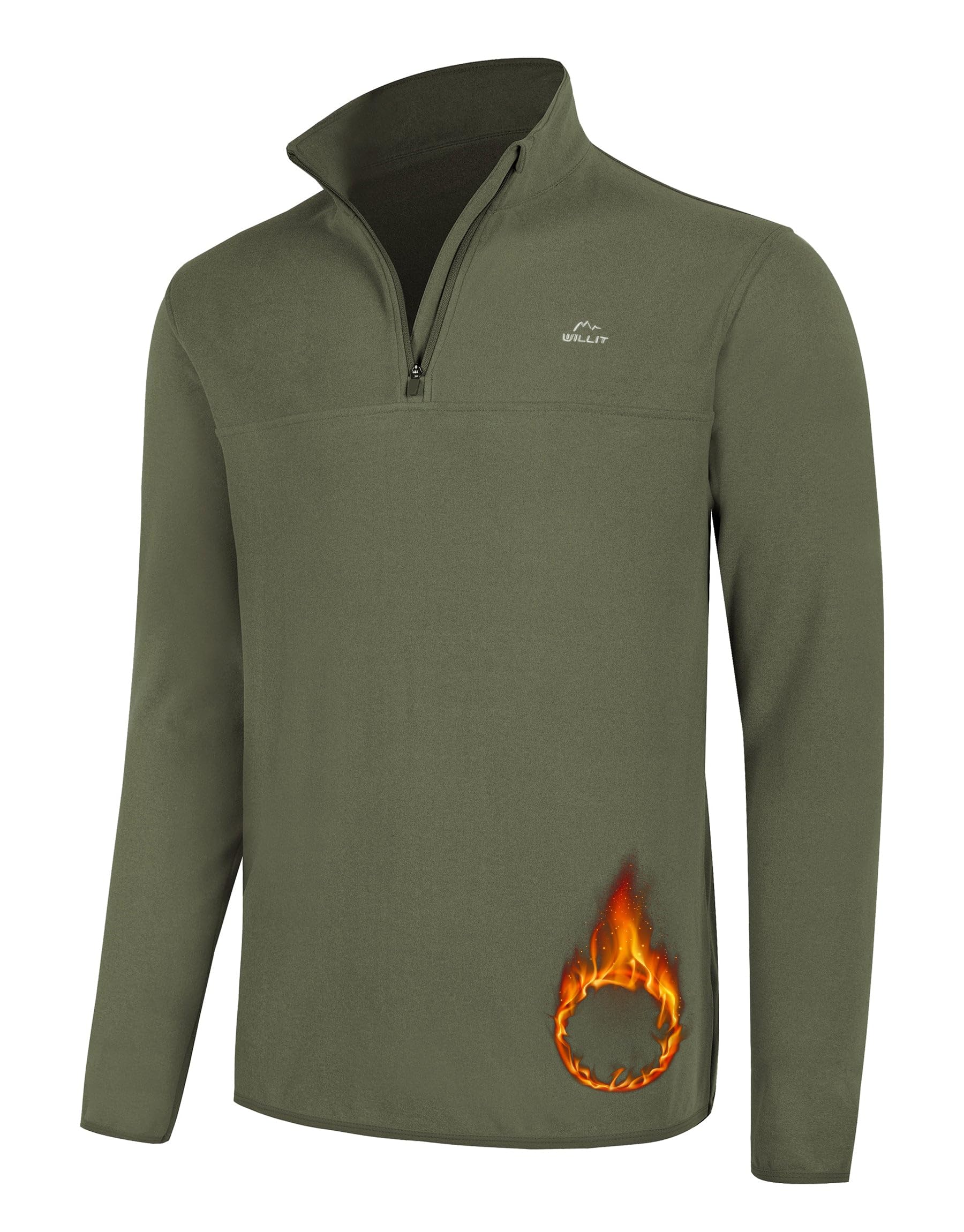 Willit Men's Fleece Pullover Winter Shirts Long Sleeve Quarter Zip Cold Weather Golf Hiking Casual Warm Shirts Army Green M