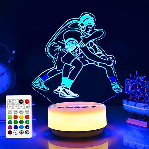 Luz nocturna de lucha libre, luces deportivas para decoración de combate de luchador con 14 colores RGB, control remoto, temporizador, atenuador,