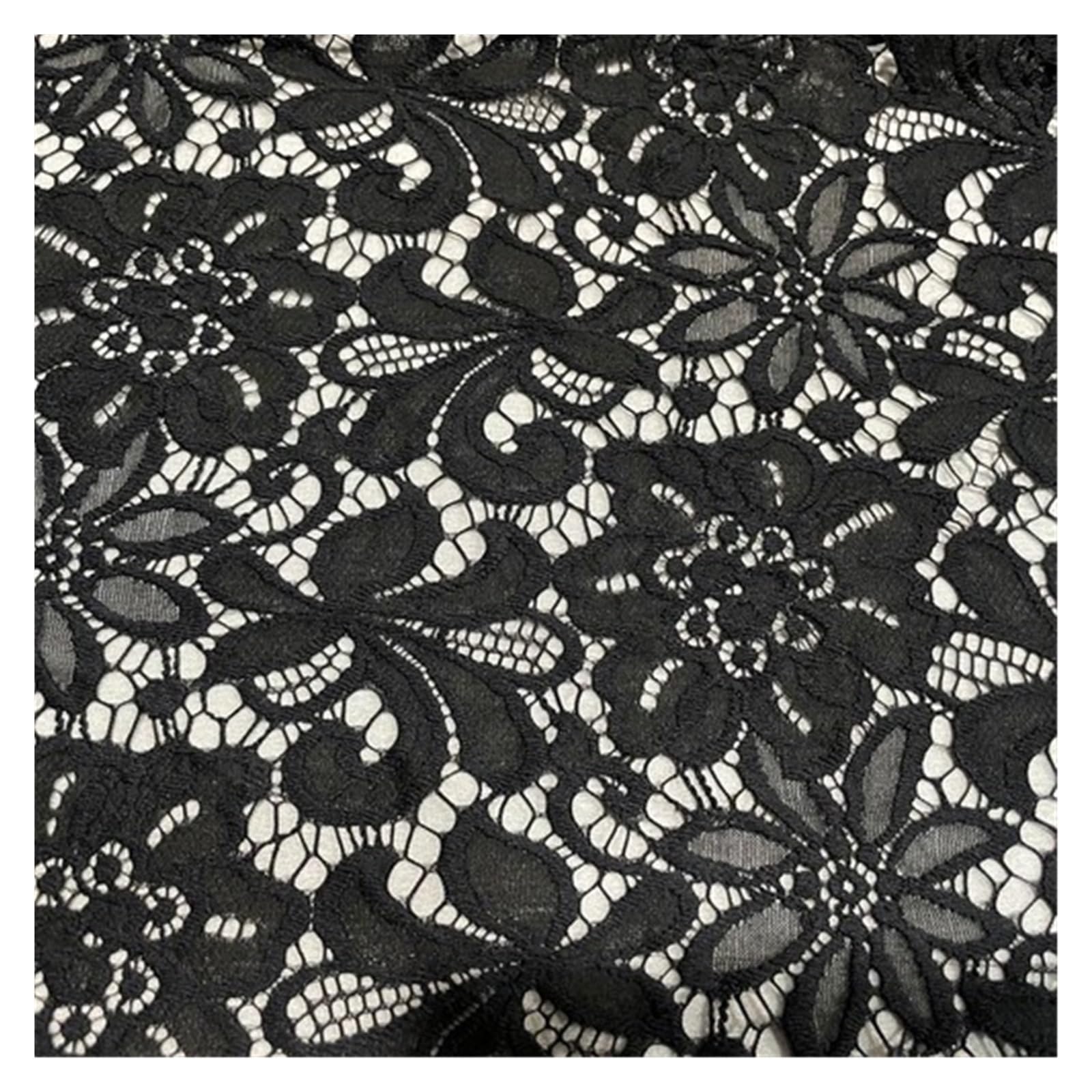 Lace Fabric By The Meter for Dresses Clothes Sewing Plain White Embroidery Hollow-Out Pressed Yarn Flowers Three-Dimensional DIY(Black)