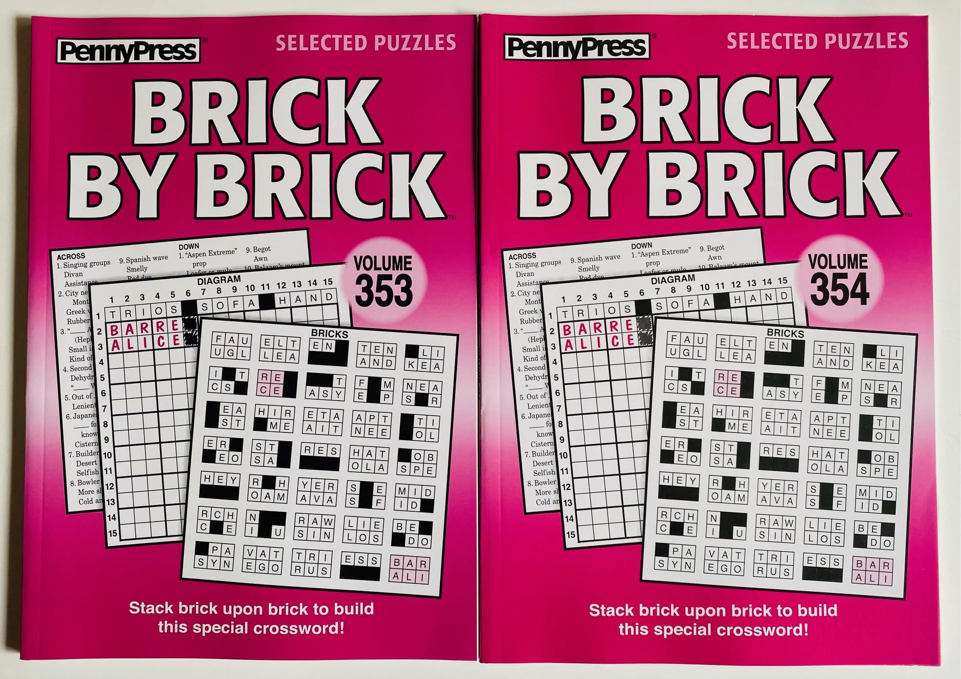 Volumes 351 and 352 of Brick By Brick Crossword Puzzles from Penny Press Variety