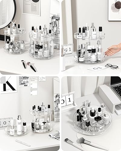 Miniatura 2 de Roninkier Plataforma giratoria transparente de 2 niveles, organizador de especias de despensa de 9 pulgadas, organizador de maquillaje Lazy Susan de