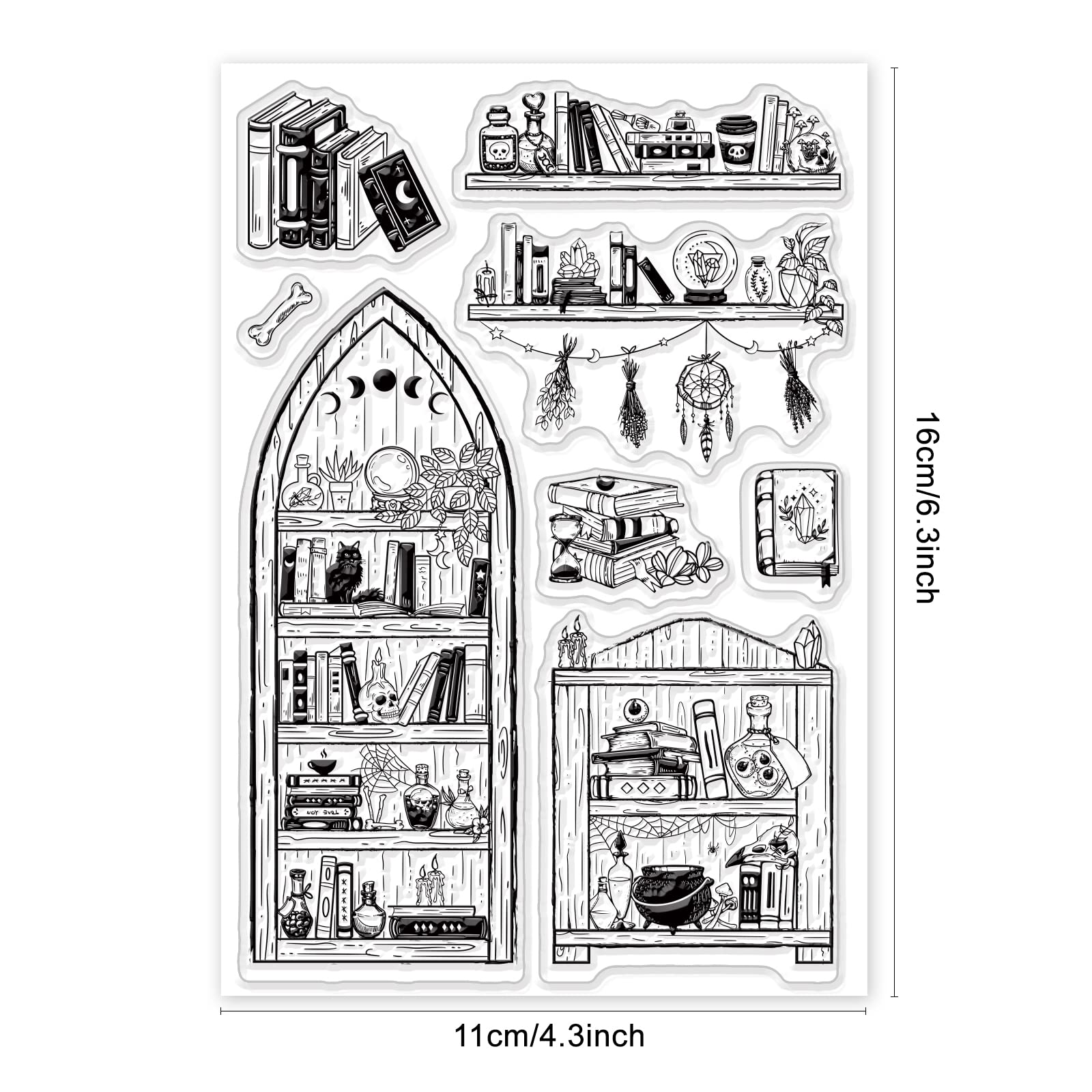 GLOBLELAND Libreria Libri di Stregoneria Timbri Trasparenti per Scrapbooking Fai da Te Tema Letterario Sigilli in Silicone Trasparente