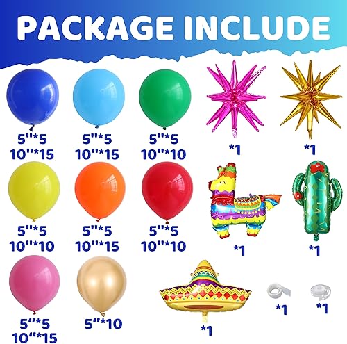 Miniatura 2 de Decoraciones de fiesta mexicana, 144 piezas de arco de globos arcoíris del Cinco de Mayo, kit de guirnalda de arco de globos de cactus, llama,