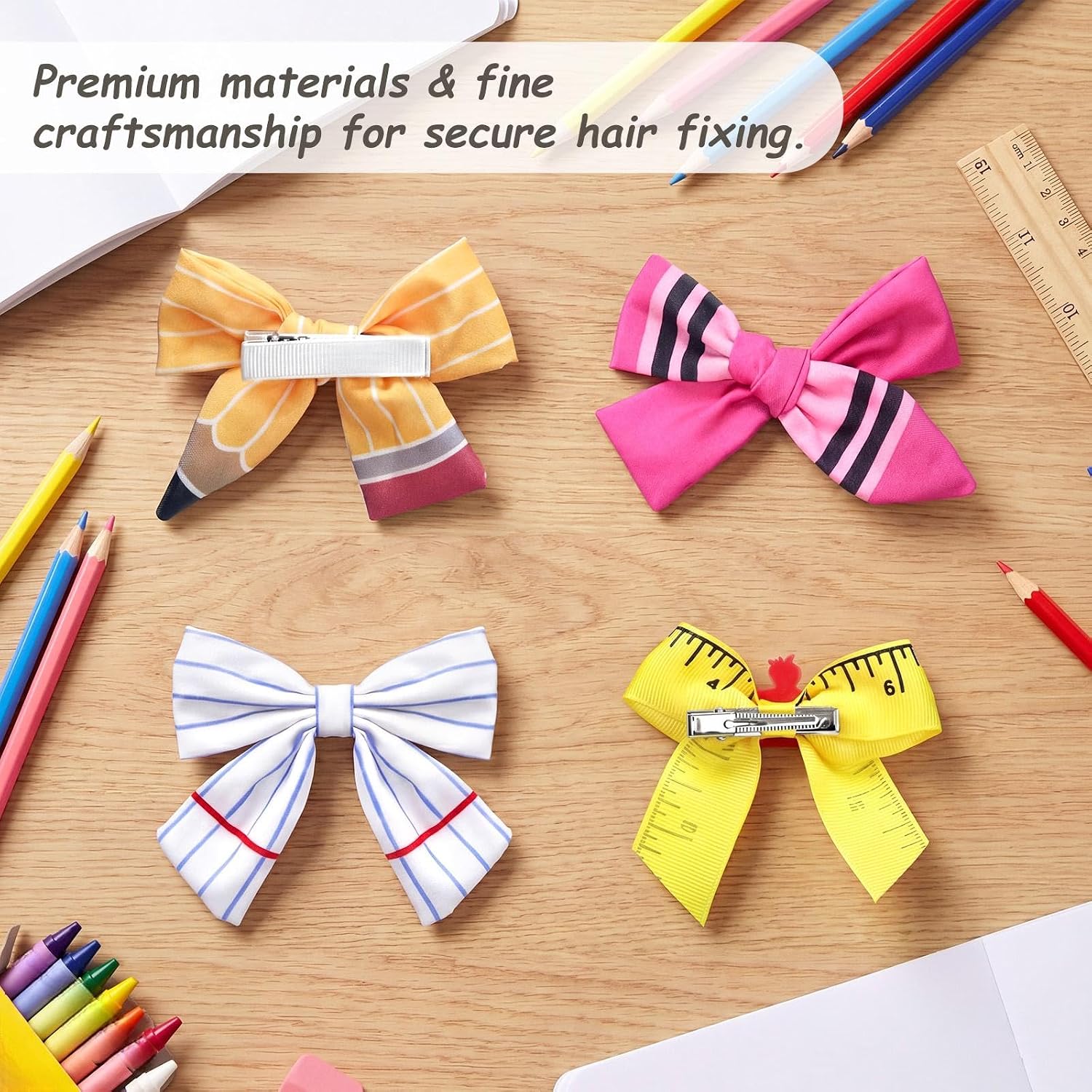 8 Pcs 3" x 4" Bow Hair Clips Pencil Crayon Bow Gift image 3