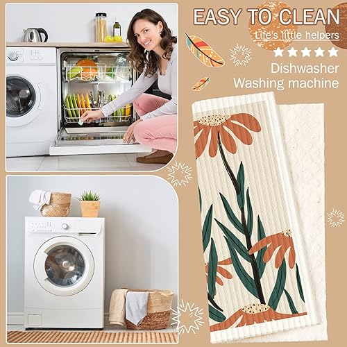 Miniatura 3 de 9 paños de cocina suecos absorbentes suecos para platos, flores, suaves, reutilizables, esponjas, de secado rápido, trapos de cocina (color simple,