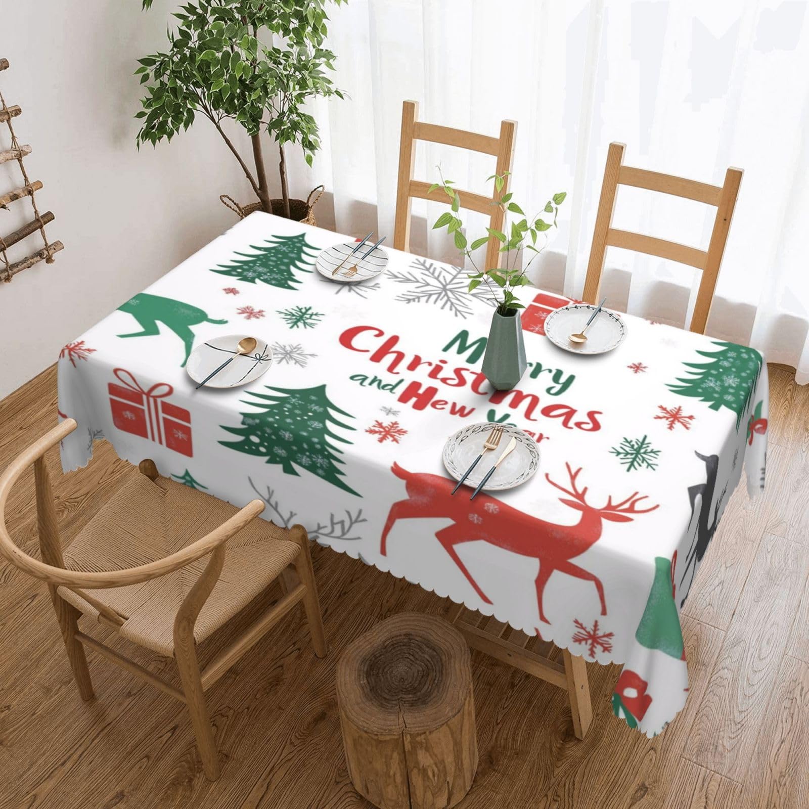 Nappe de Noël et Nouvel An anti-tache 137x183cm pour table de salle à manger