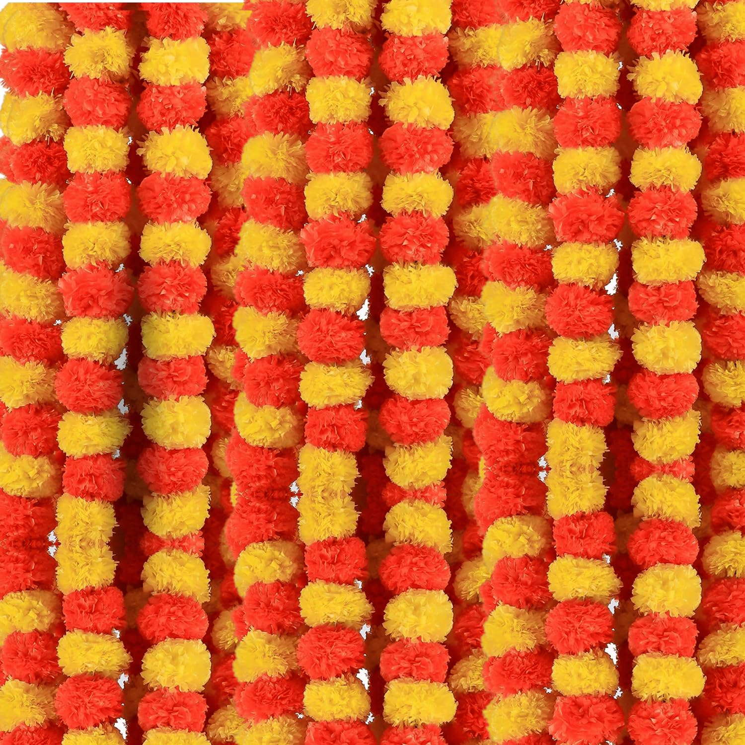 DRYPHON Artificial Marigold Garlands, Diwali Decor Combo - Multicolor, Pack of 15