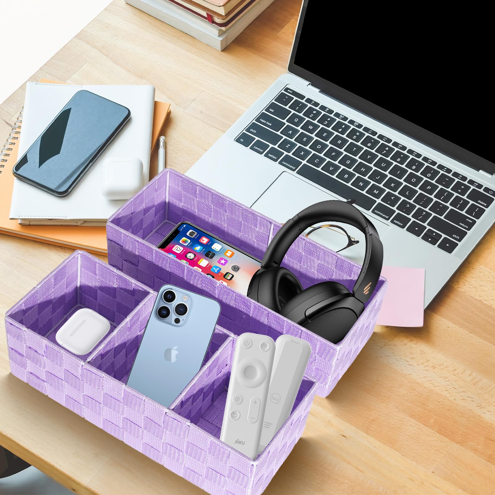Organizzatore per cassetti, piccolo cesto intrecciato, cestino di vimini fatto a mano per organizzare scrivania, cassettiera, cucina, dispensa, confezione da 7 pezzi, viola