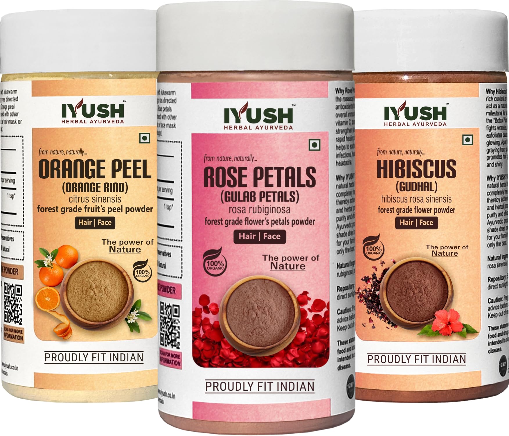 IYUSH Herbal Ayurveda Orange Peel Powder Rose Powder Hibiscus Powder - 100gm each-image-21