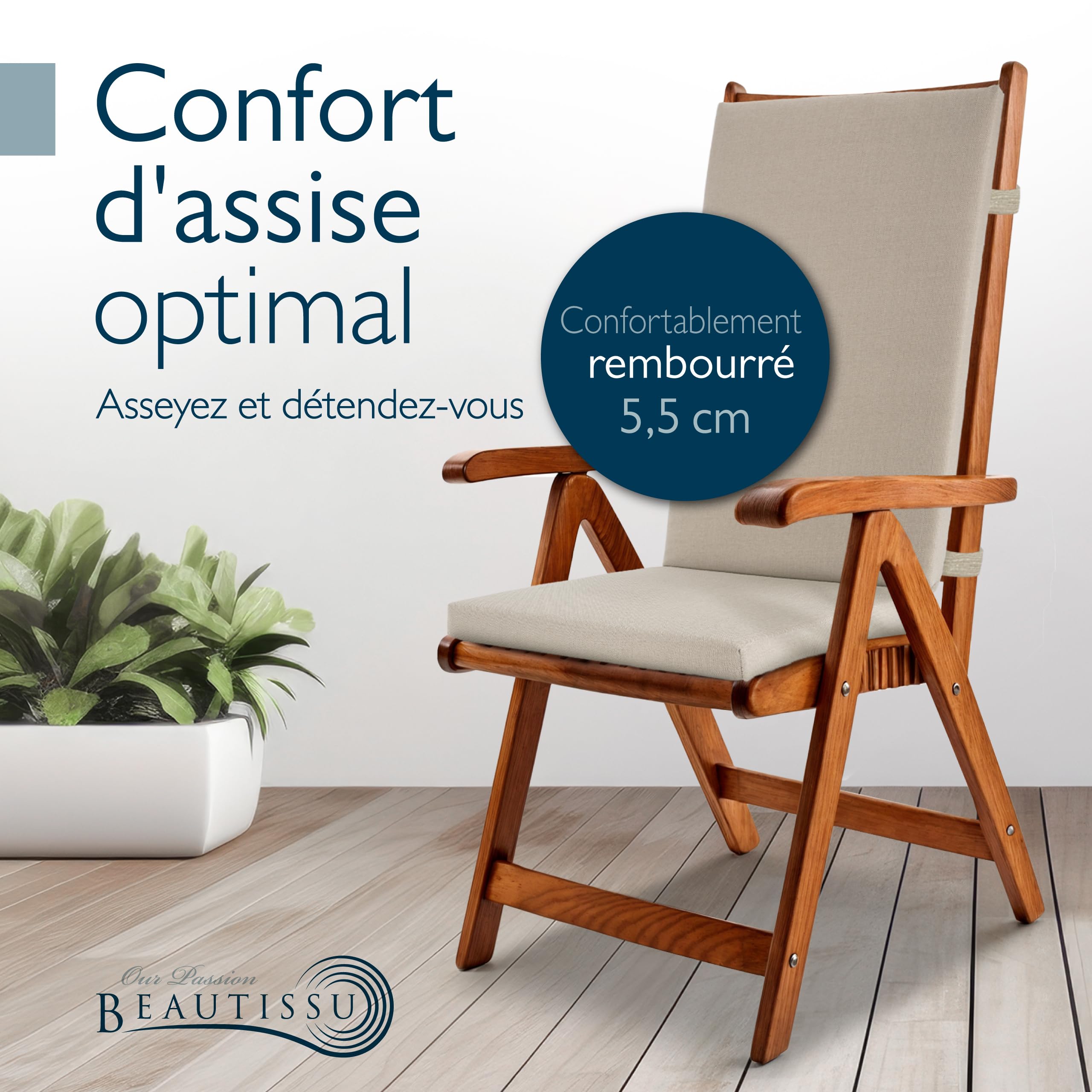 Beautissu Lot de 2 Coussin Chaise Jardin Haut Dossier 100% imperméable