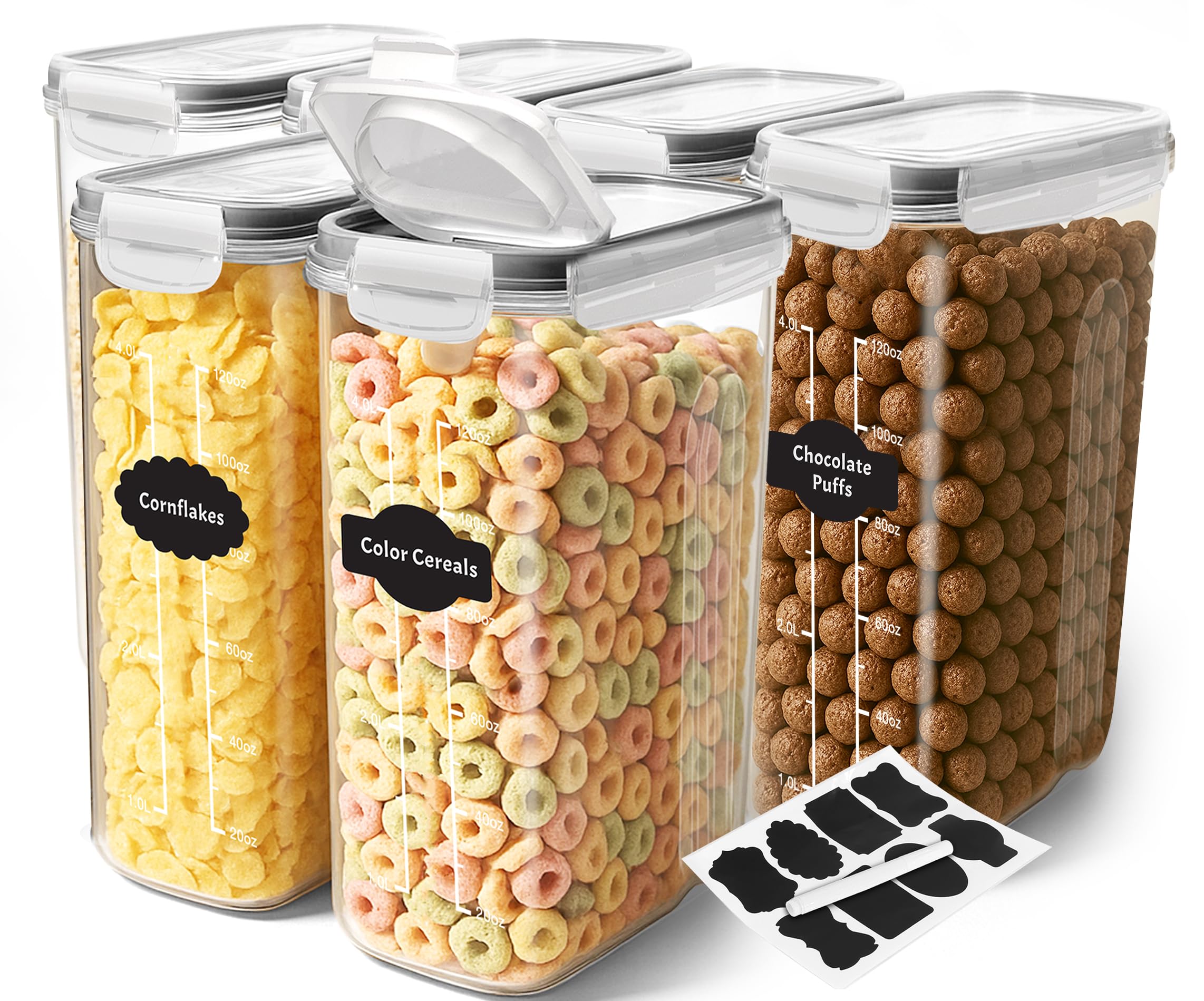 Utopia Kitchen Cereal Containers Storage - Liter Airtight Food Storage Containers & Cereal Dispenser For Pantry Organization And Storage (Clear, 4 Liter Pack of 6)