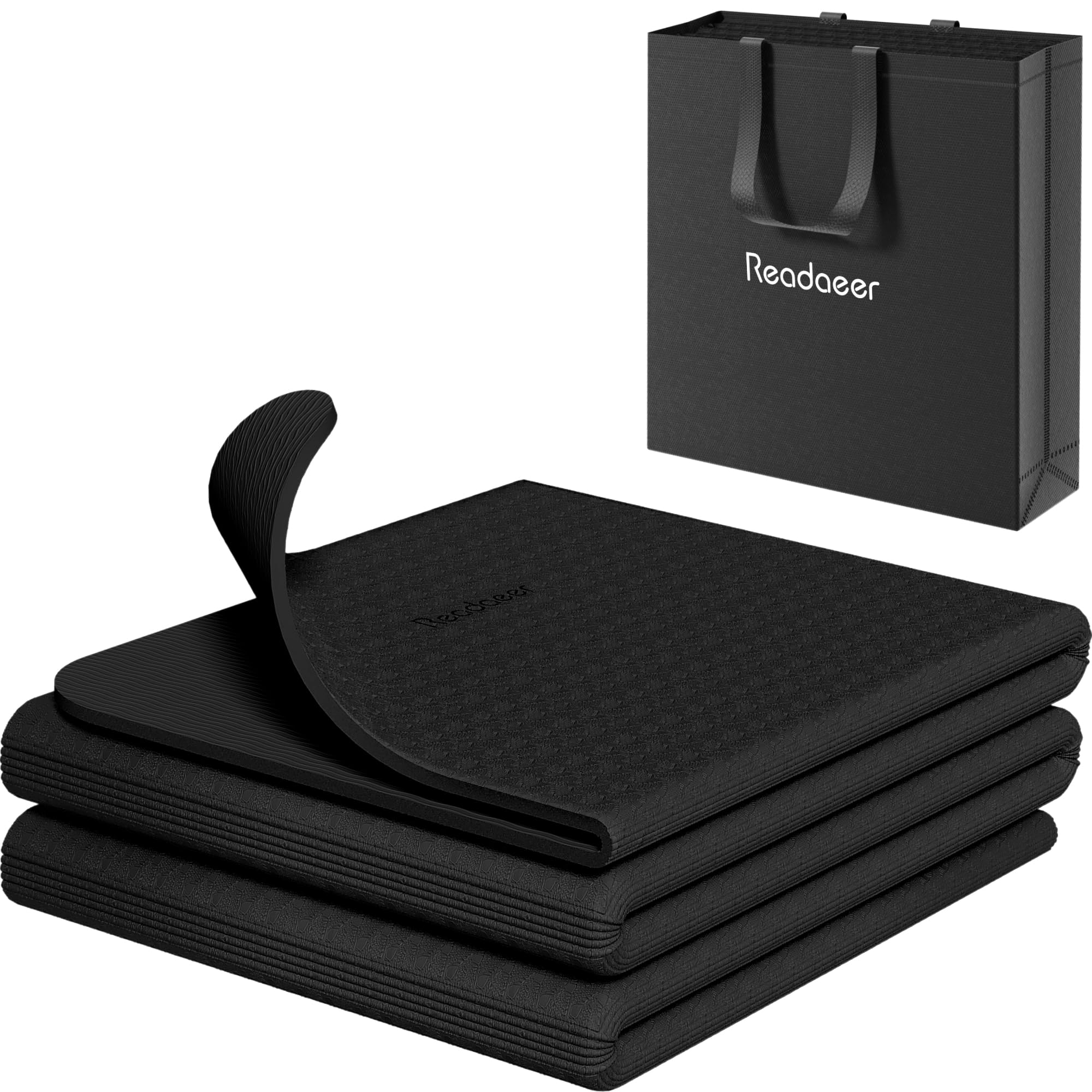 Readaeer Foldable Yoga Mat for Travel Folding Yoga Mat 6mm Thick with Carrying Bag Non-Slip TPE Exercise Pilates