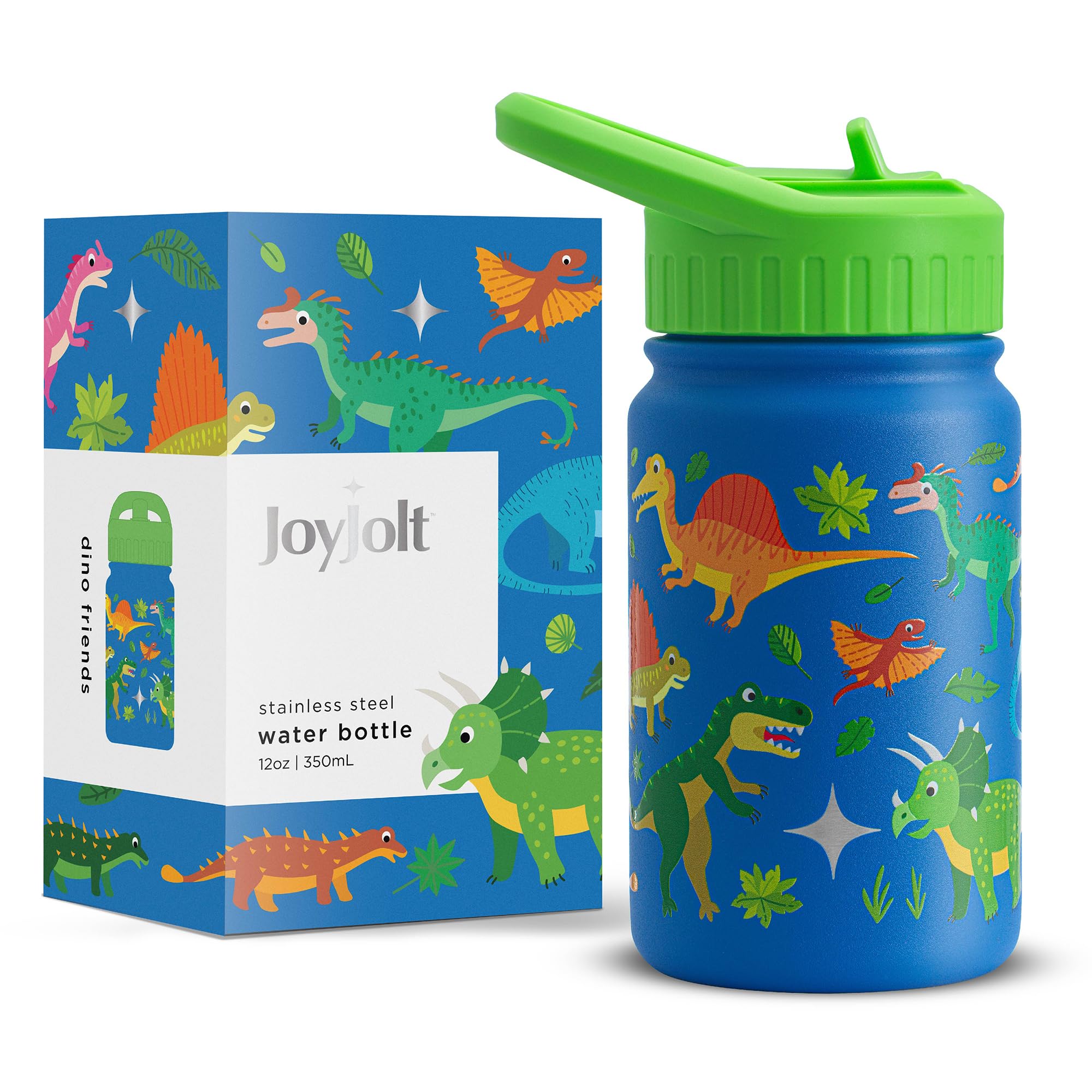 JoyJolt Kids Water Bottle with Straw Lid 12oz Small Stainless Steel Reusable Tumbler for Kids Girls Boys or