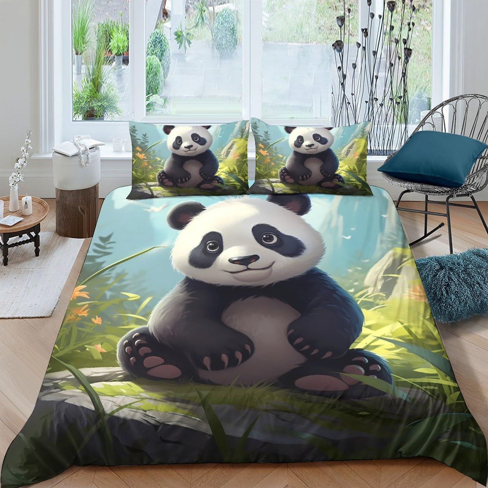 Ctjqhvkz Style-2 3D Printed Cartoon Panda Fitted Sheet Microfiber Soft Breathable Forest Mattress Cover For Bedroom Dorm Decor Single（135X200cm）