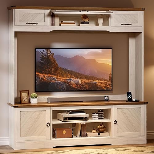 YITAHOME TV Stand for 65 inch TV, Wall Unit Entertainment Center with Power Outlets, Farmhouse TV Stand Console with Storage Cabinets & Adjustable Shelf for Living Room, Vintage