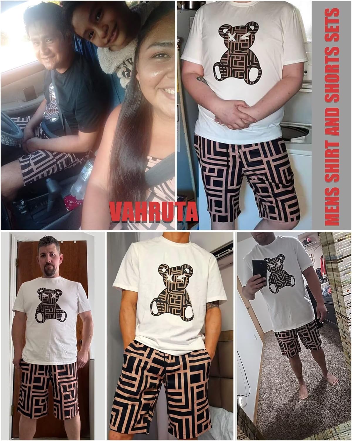 VahRuta Mens 2 Piece Summer Outfits Beach Vacation Outfit Hawaiian Coconut Printed Tee and shorts Set - Image 5