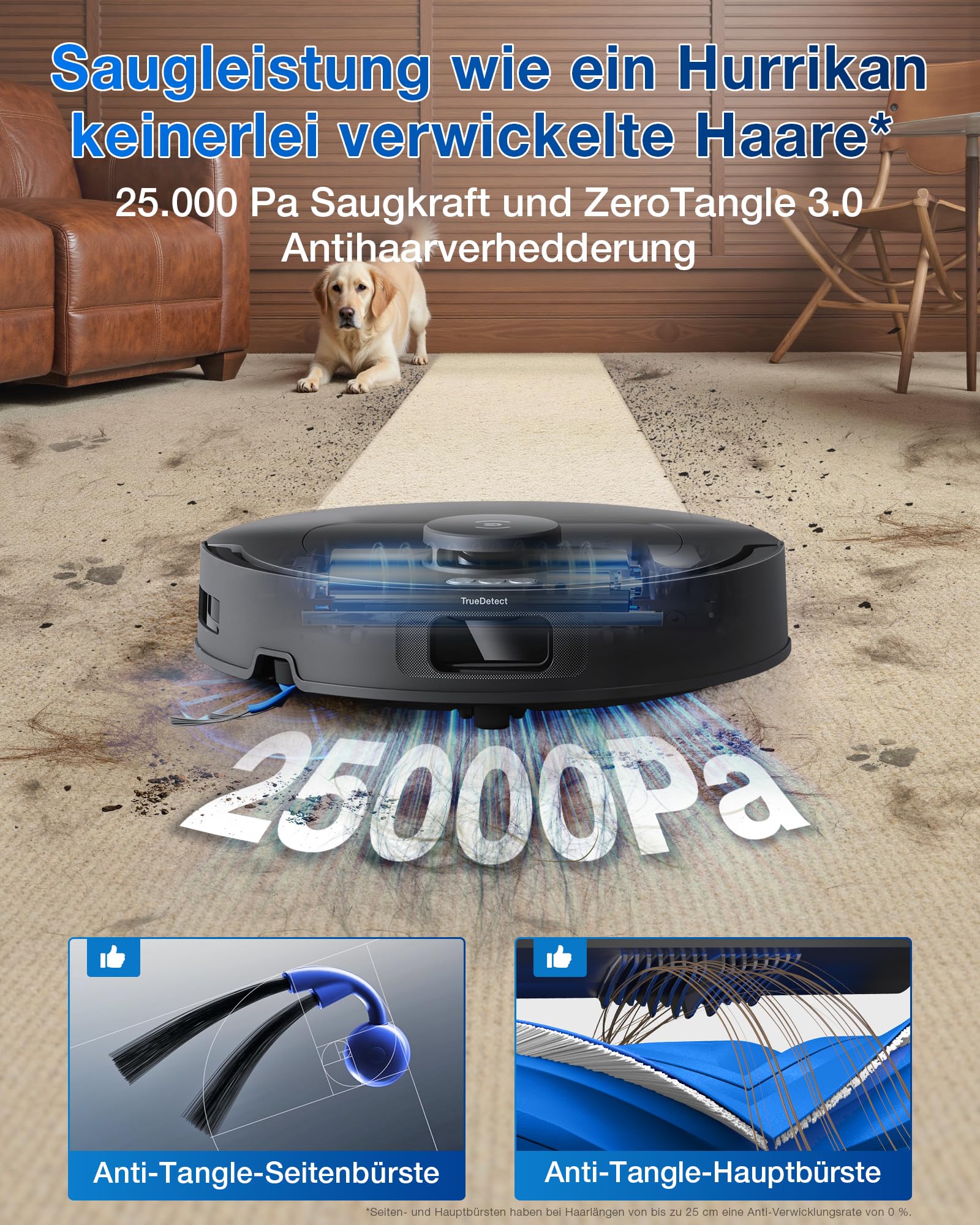 ECOVACS DEEBOT T30C Omni Gen2, Saugroboter mit Wischfunktion, 25.000 Pa, OZMO Turbo 2.0 Wischen, ZeroTangle 3.0 Anti-Verheddern, TruEdge 2.0 Kantenreinigung, Omni-Station, 75°C Moppwäsche, Schwarz