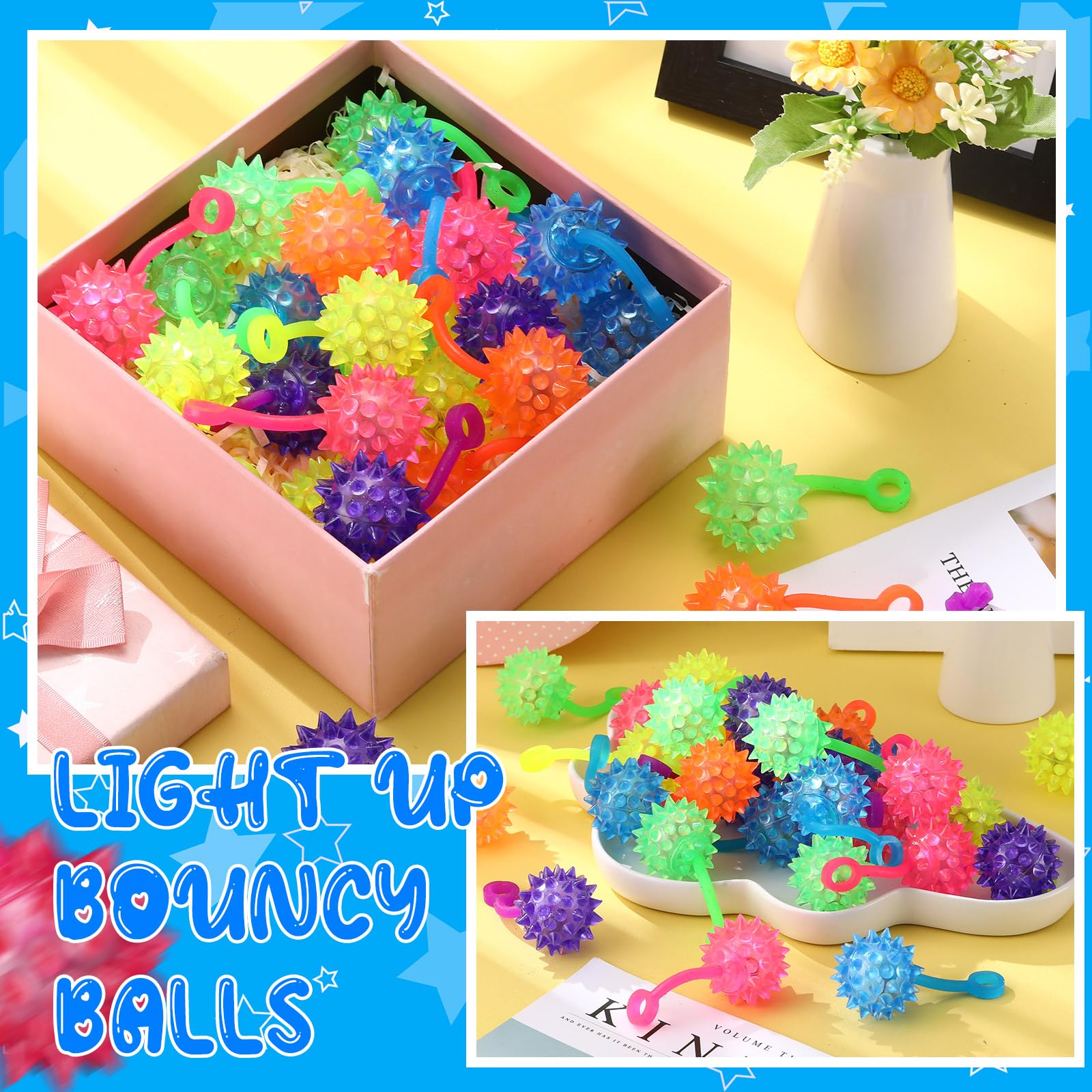 Sotiff Lot de 30 mini balles lumineuses à LED rebondissantes clignotantes multicolores pour soulager le stress - Boules sensorielles en caoutchouc - Pour carnaval, fêtes, cadeaux pour adultes, animaux