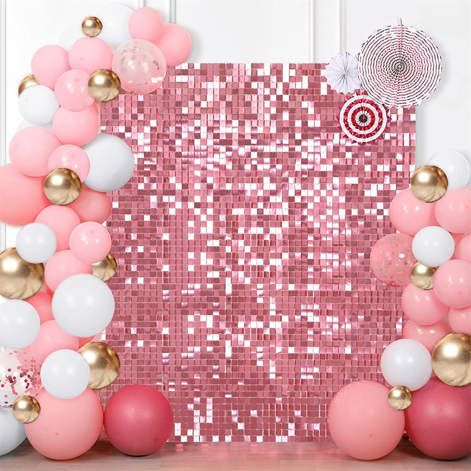 ROYAL POLAR Shimmer Wall Backdrop Sequin Panels 24 Packs-Sparkly Backdrop for Bridal Shower Birthday Backdgrounds Advertising Rainbow Ceremony Wedding Parties Panel (Pink)