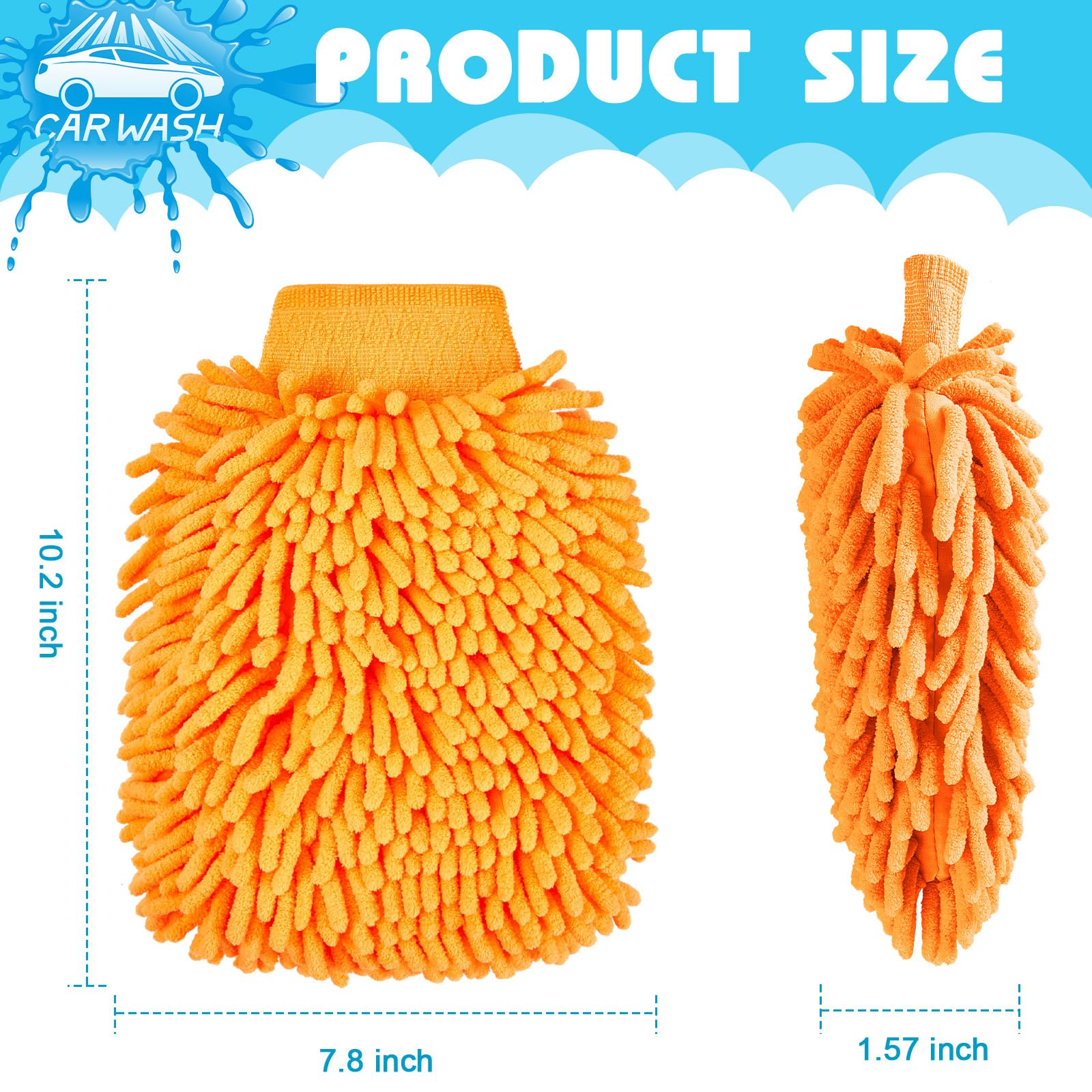 Toulite Autowaschhandschuhe, Chenille-Mikrofaser, doppelseitig, Autowaschhandschuh, Reinigung, Trocknenhandschuhe, Orange, 19 x 26 cm, 16 Stück