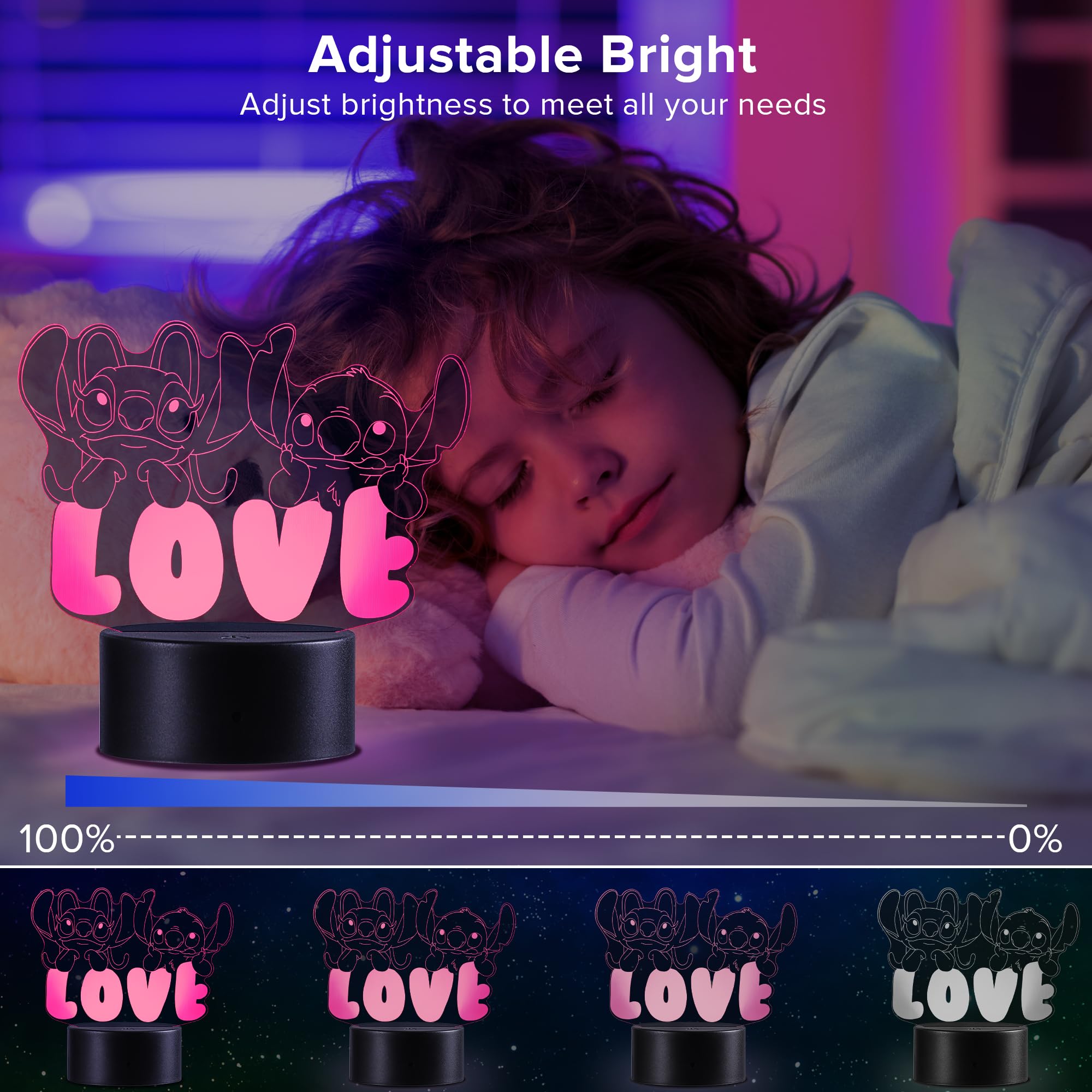 AMZFRRSM Stitch Lampada 3d Illusione Lilo Stitch Luce Notturna Touch Bambini Home Decor Lampada Da Tavolo Led Anime Gadget Natale, Compleanno Dei Fan, Regalo