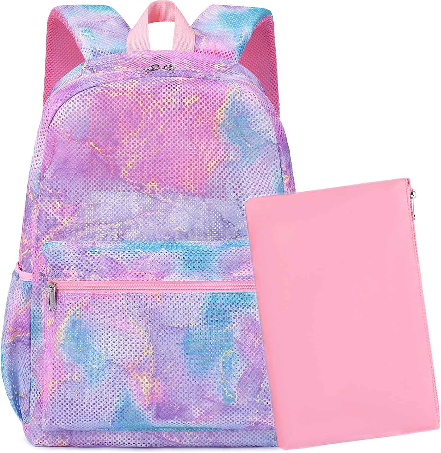 Mesh Backpack - Large Capacity See Through School Backpacks & Beach Backpack for Girls Semi-Transparent Casual Bookbag for Teen Girls