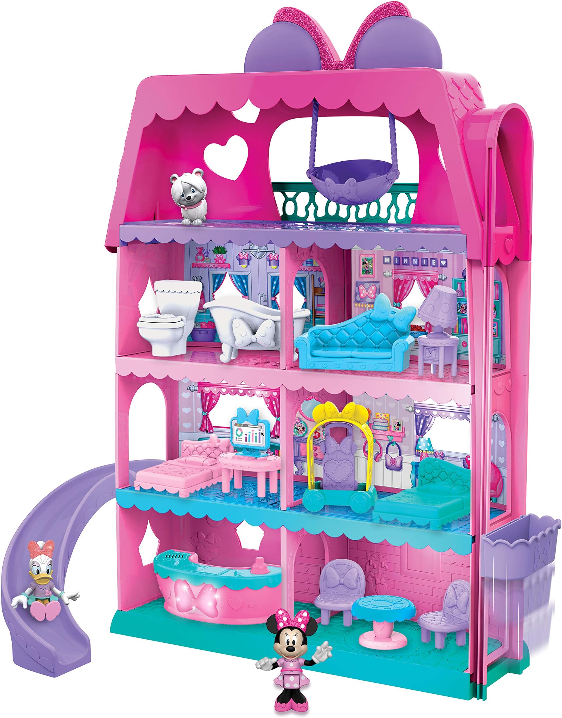 Minnie Mouse Bow-Tel Hotel, 20-piece Figure and Playset, 2-Sided Play with Lights, Sounds, and Elevator, Officially Licensed Kids Toys for Ages 3 Up by Just Play