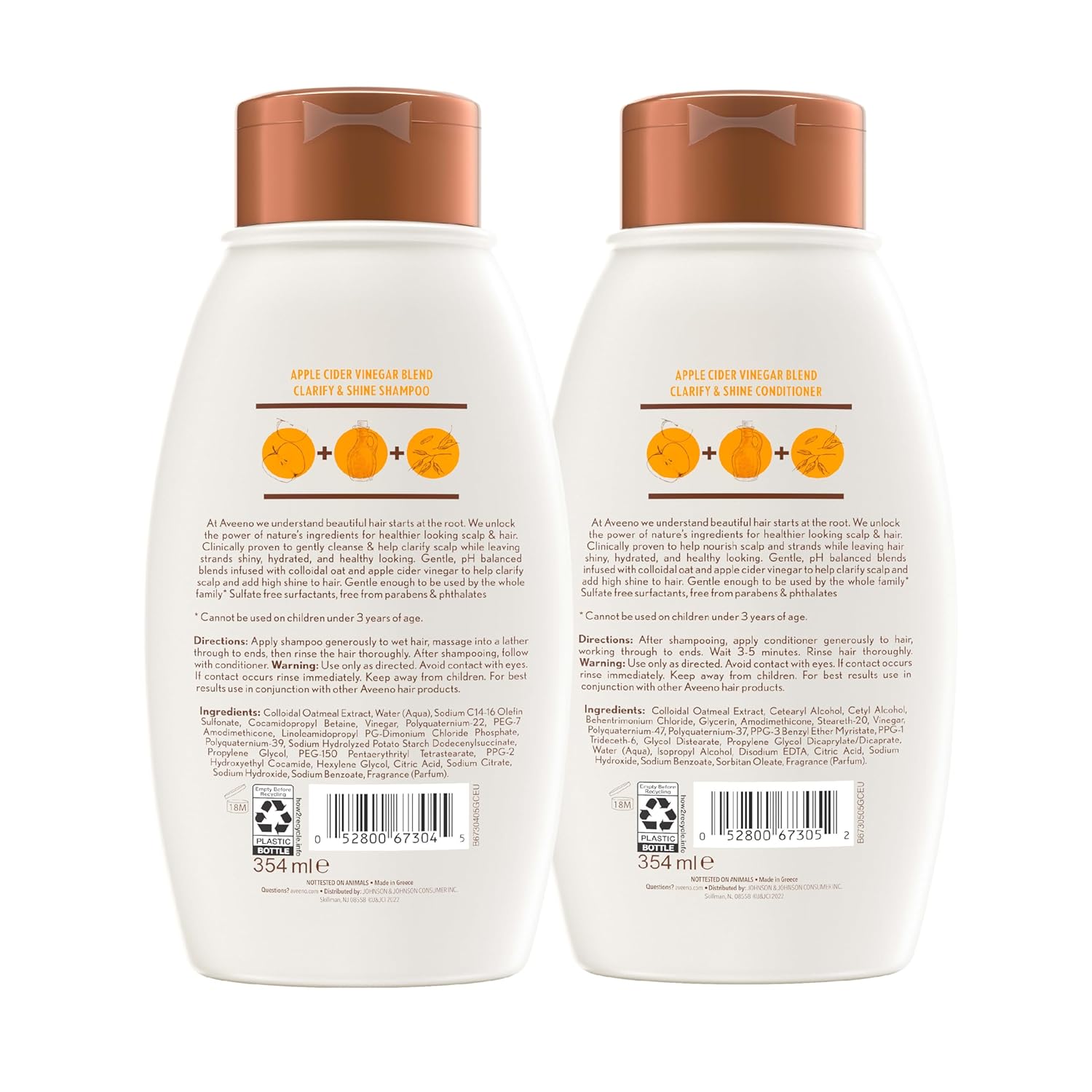 Aveeno Apple Cider Vinegar Shampoo + Conditioner Set, Hair Care Bundle for Balance & High Shine, Daily Clarifying & Soothing Scalp Shampoo & Conditioner for Oily & Dull Hair, Two Pack, 2 x 12 fl. oz - Image 9