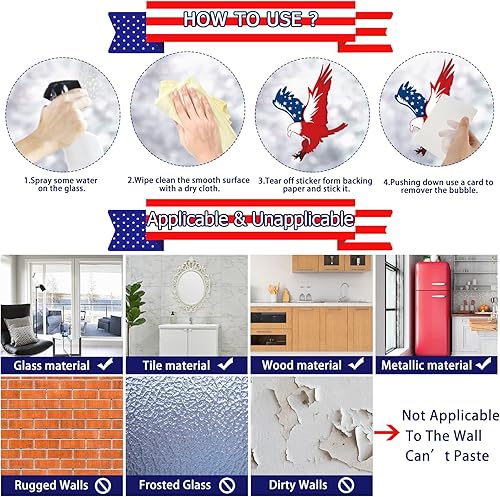 Miniatura 7 de 9 hojas de calcomanías patrióticas para ventana, de doble cara del 44 de julio, decoración del Día de la Independencia de Estados Unidos para el 4